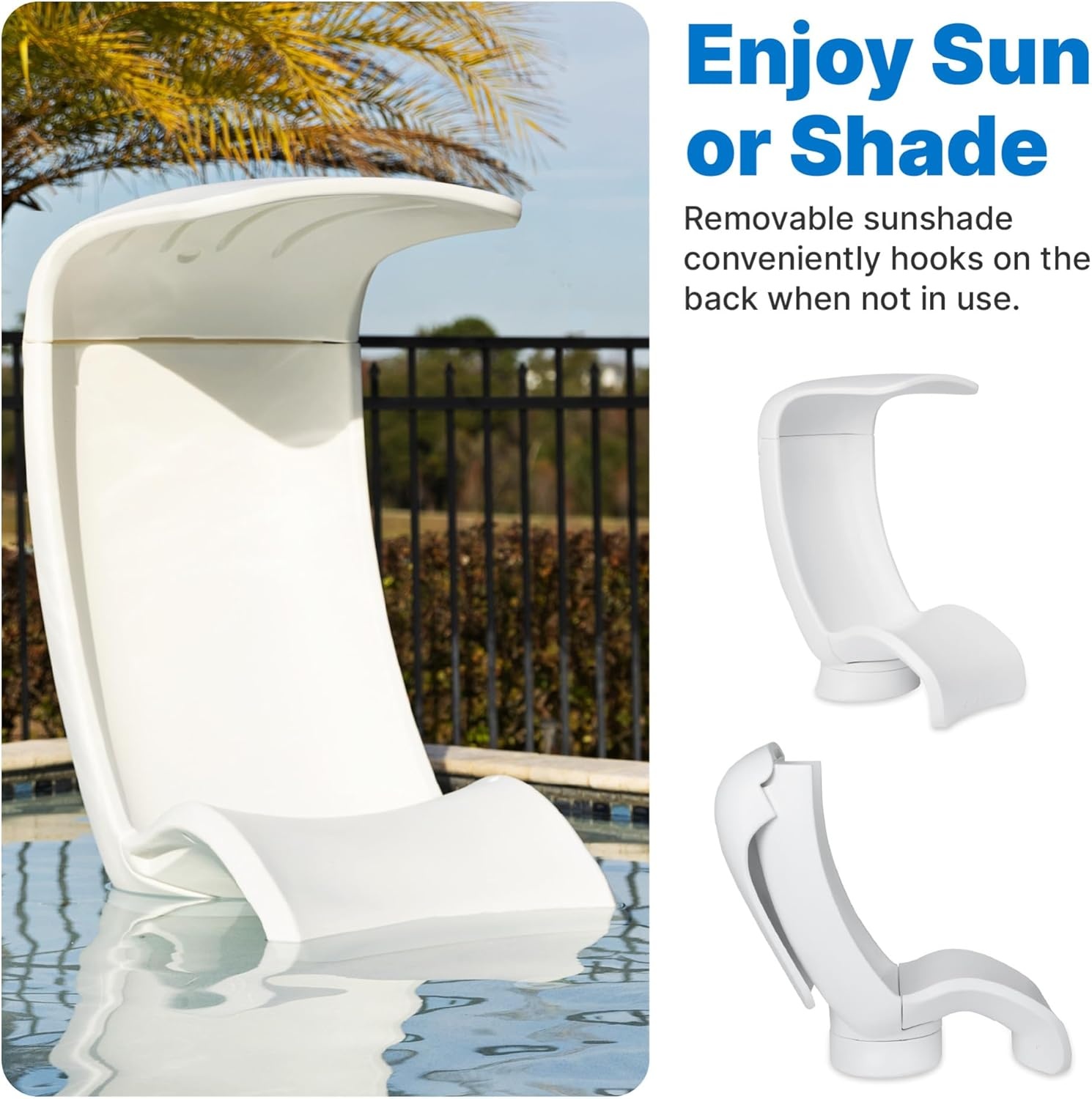 Step2 Mondello Lounger with Removable Shade, Stylish Poolside Lounger, Fade-Resistant, Waterproof Patio Furniture for Sun Shelf, Use in Pools up to 15-Inches of Water, Weighted, White(Chair)