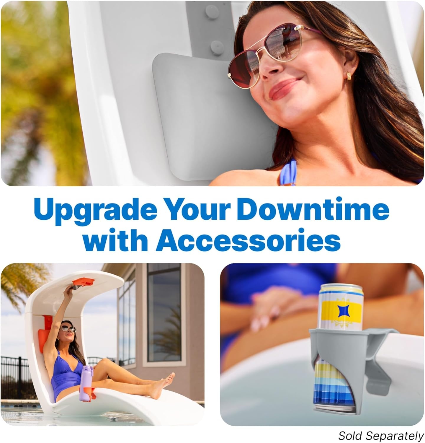Step2 Mondello Lounger with Removable Shade, Stylish Poolside Lounger, Fade-Resistant, Waterproof Patio Furniture for Sun Shelf, Use in Pools up to 15-Inches of Water, Weighted, White(Chair)