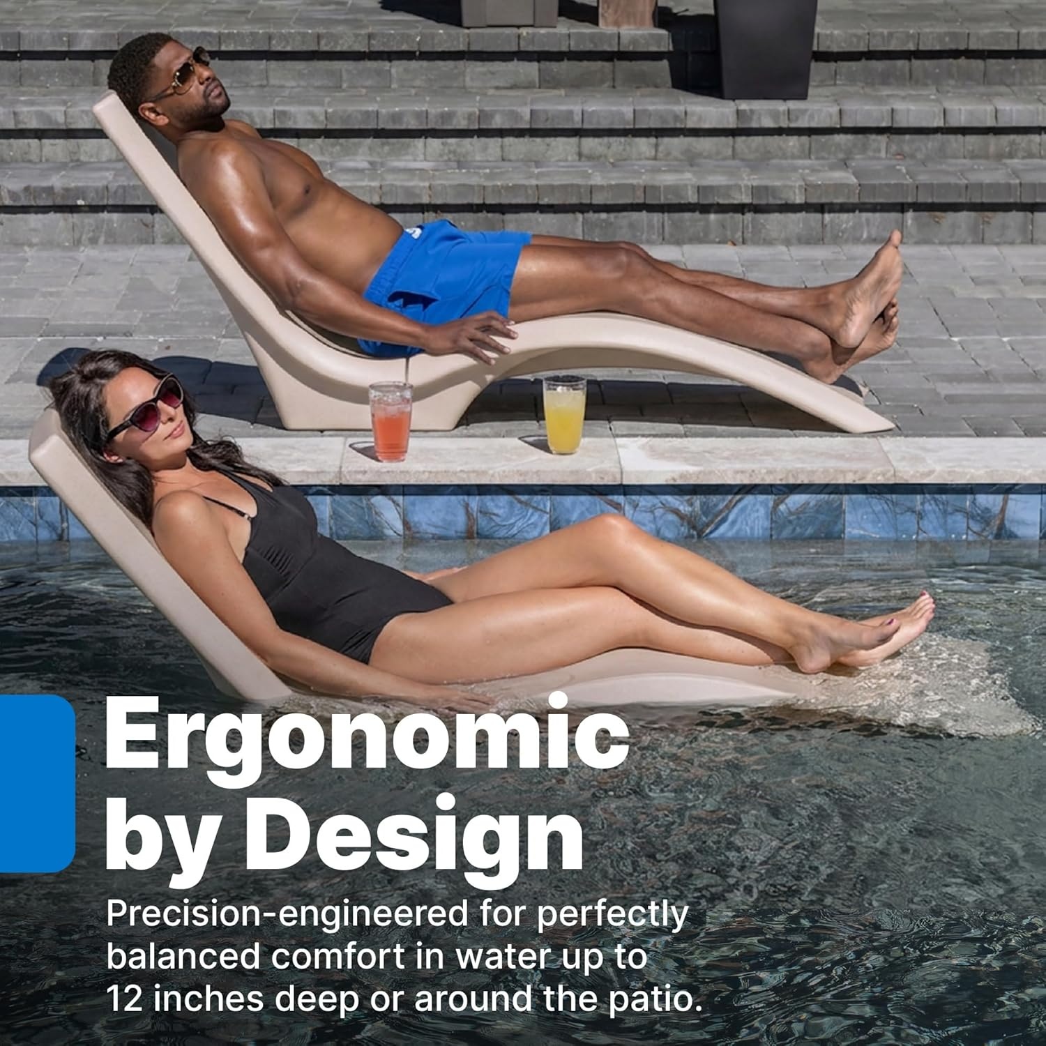 Step2 Vero Pool Lounger, in-Pool Chaise Lounge Chair for Tanning Ledges up to 12 in, Outdoor Patio Chair, Weighted, Earthy Tan w/Speck(Tan)