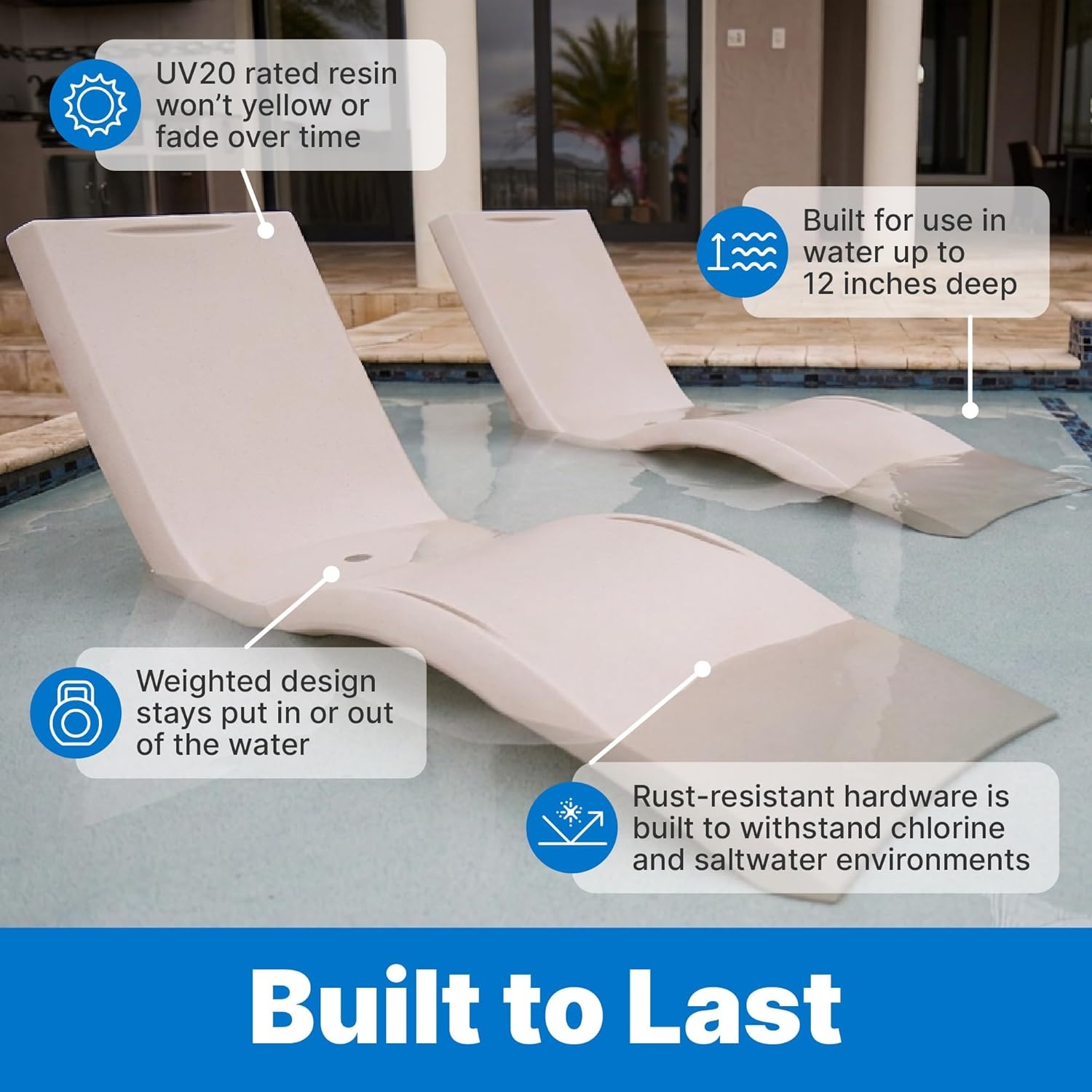 Step2 Vero Pool Lounger, in-Pool Chaise Lounge Chair for Tanning Ledges up to 12 in, Outdoor Patio Chair, Weighted, Earthy Tan w/Speck(Tan)