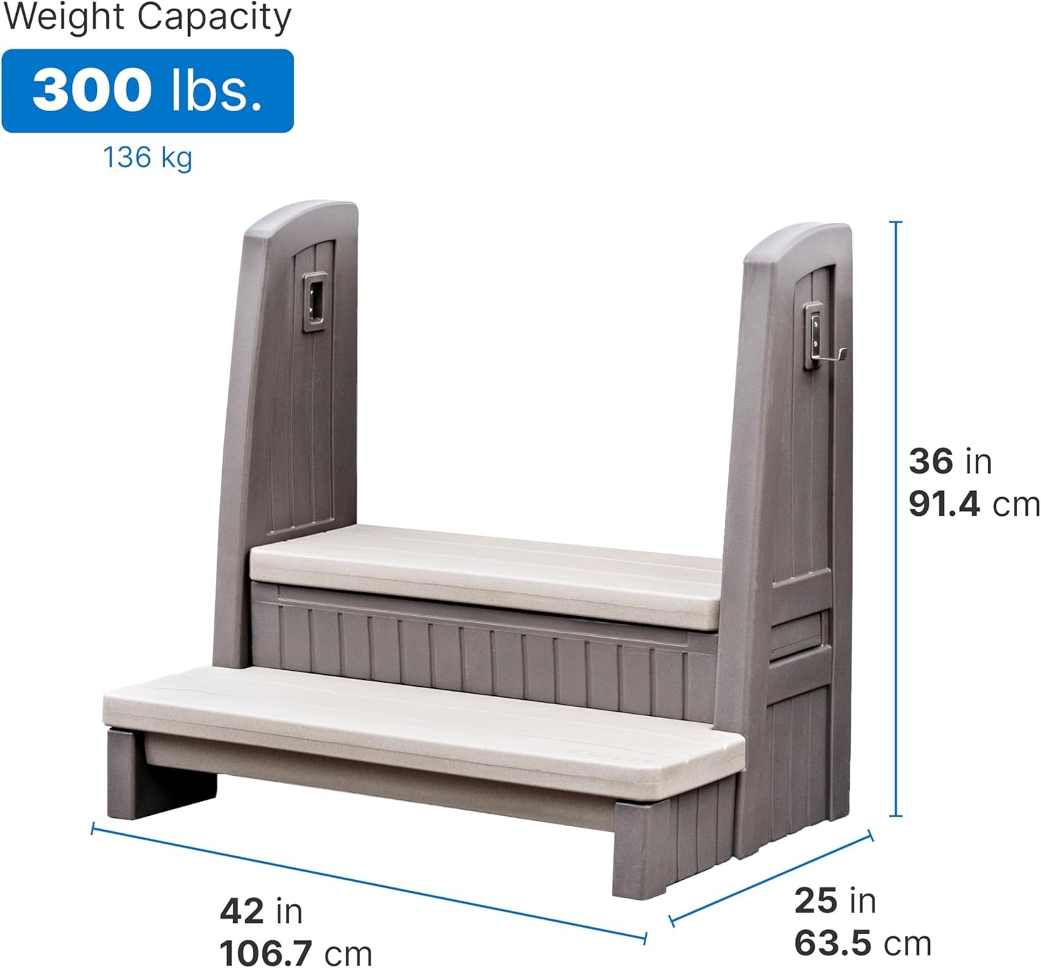 Step2 Hot Tub Storage Steps with Handrails, 2-Step Stool, Waterproof Stairs for Outdoor/Indoor Pool or Jacuzzi, Made of Durable Plastic, Dark Cedar(Dark Cedar)