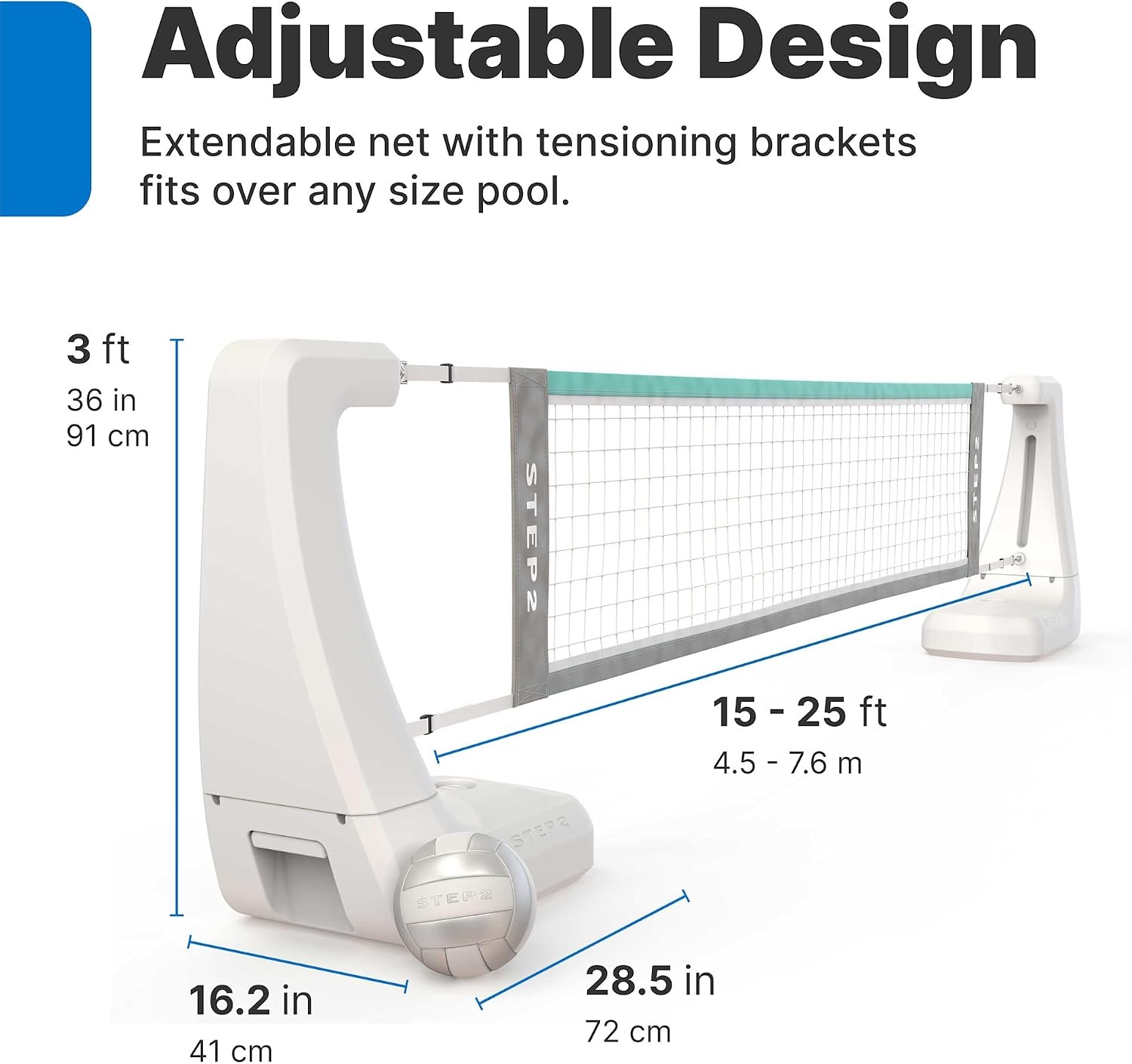 Step2 Vero Pool Volleyball Net, Outdoor/Indoor Waterproof Patio Furniture, Made of Durable Plastic, 15-25 Feet, White