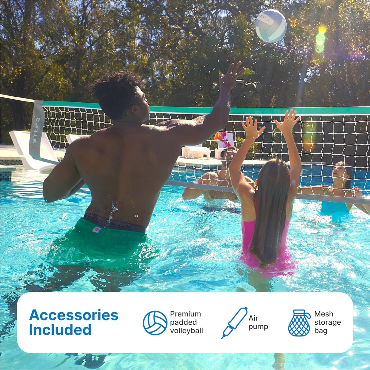 Step2 Vero Pool Volleyball Net, Outdoor/Indoor Waterproof Patio Furniture, Made of Durable Plastic, 15-25 Feet, White