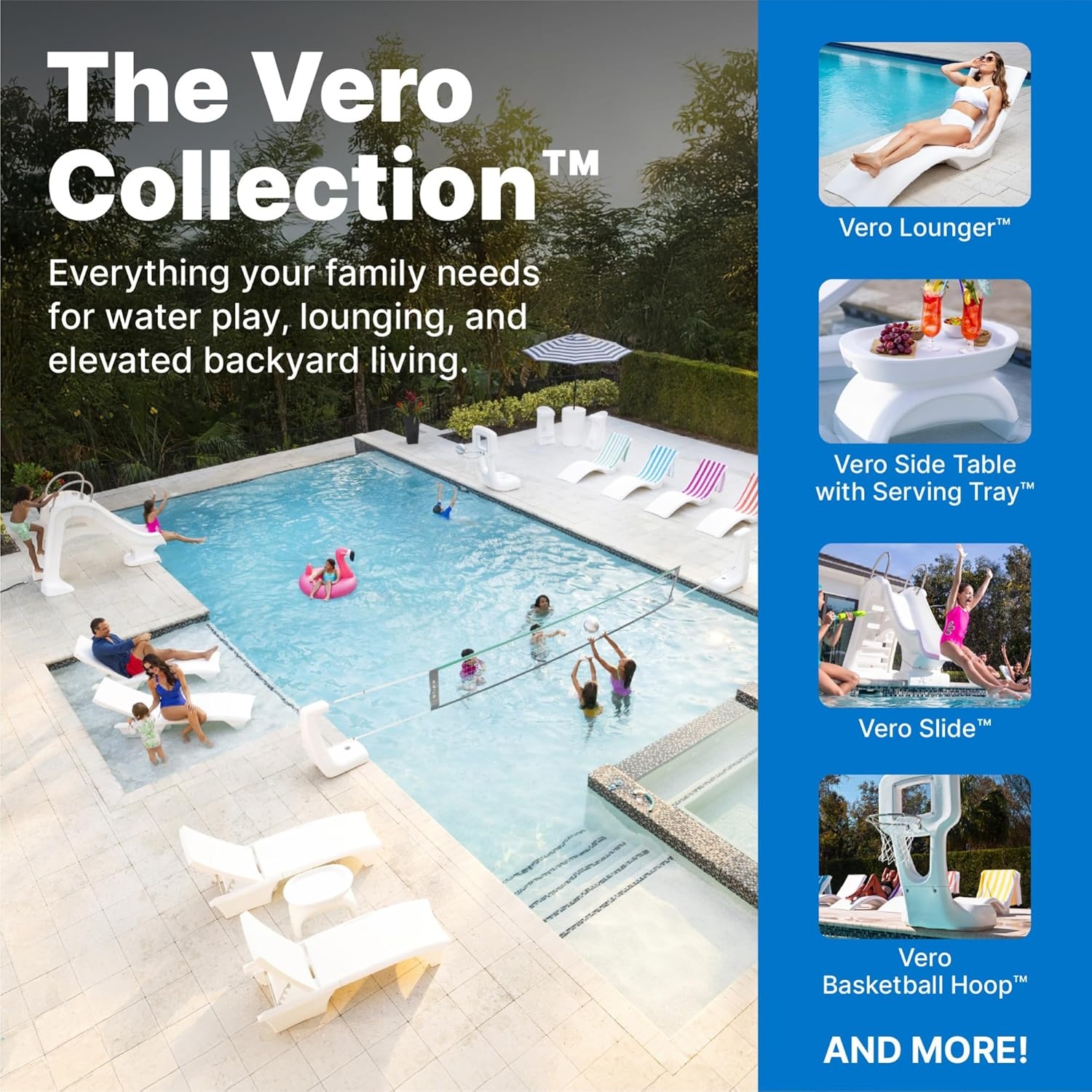 Step2 Vero Pool Volleyball Net, Outdoor/Indoor Waterproof Patio Furniture, Made of Durable Plastic, 15-25 Feet, White