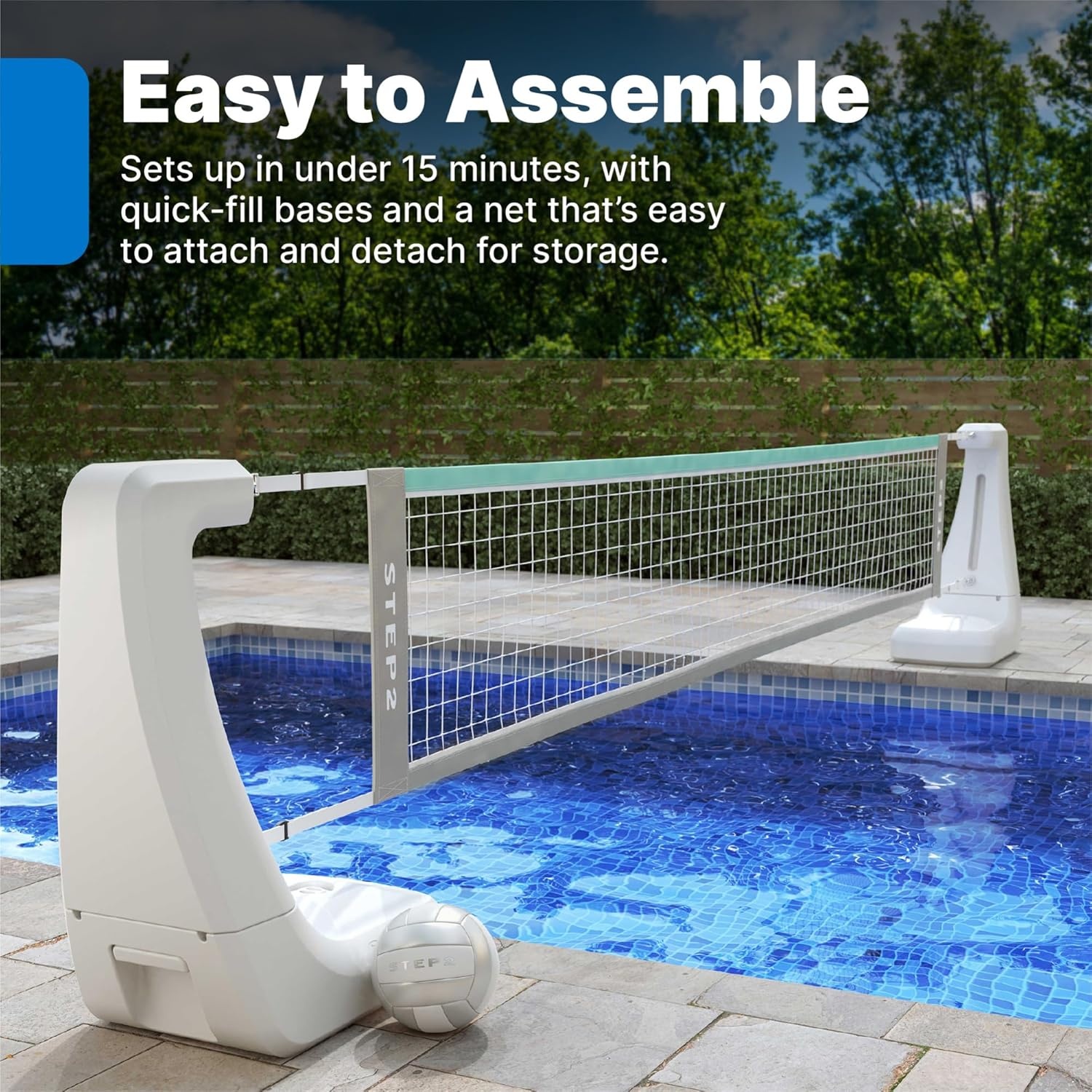 Step2 Vero Pool Volleyball Net, Outdoor/Indoor Waterproof Patio Furniture, Made of Durable Plastic, 15-25 Feet, White
