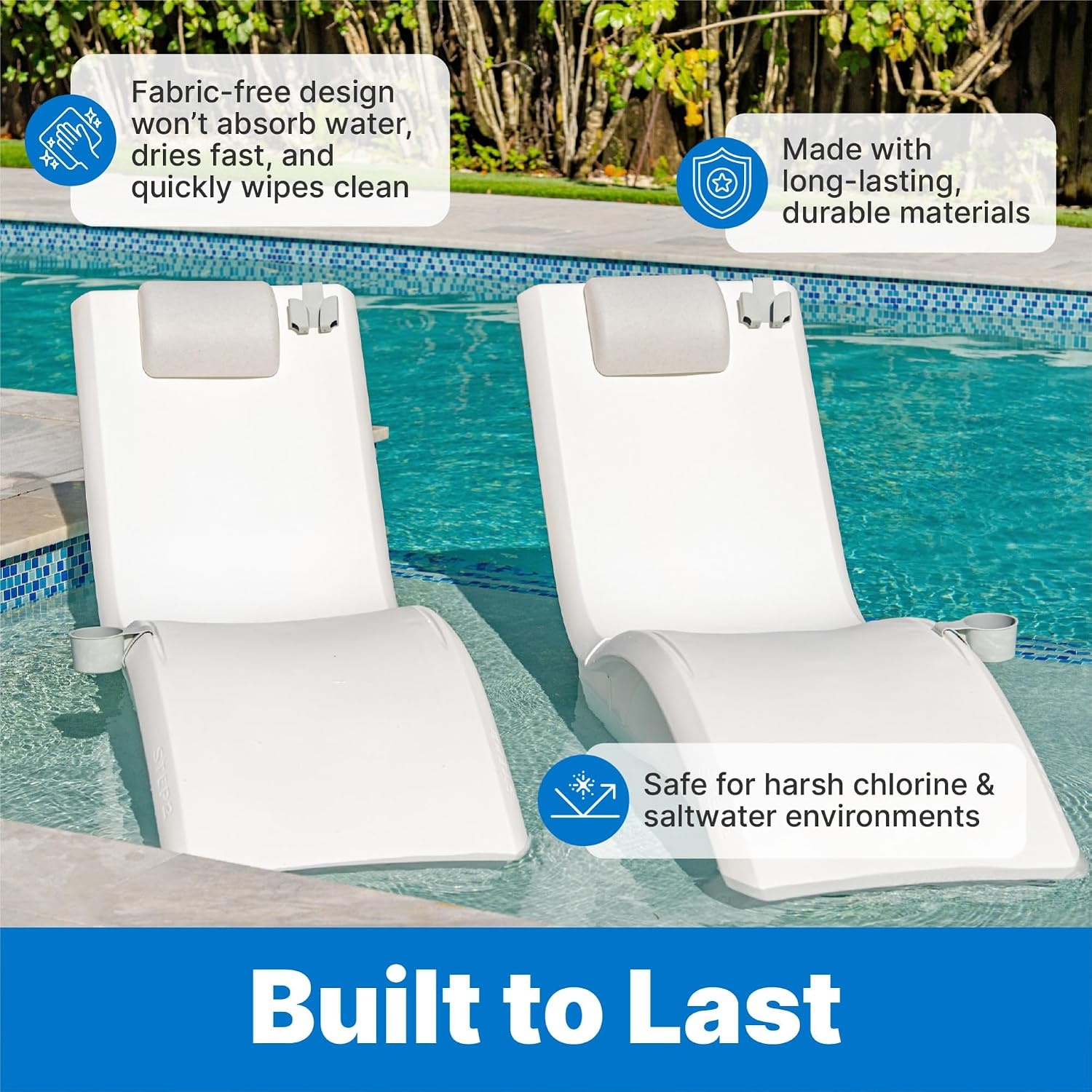 Step2 Vero Pool Lounger 3-Piece Accessories Set, Pillow, Cup Holder, Phone Mount, Compatible with Vero Collection, Blue(Gray)