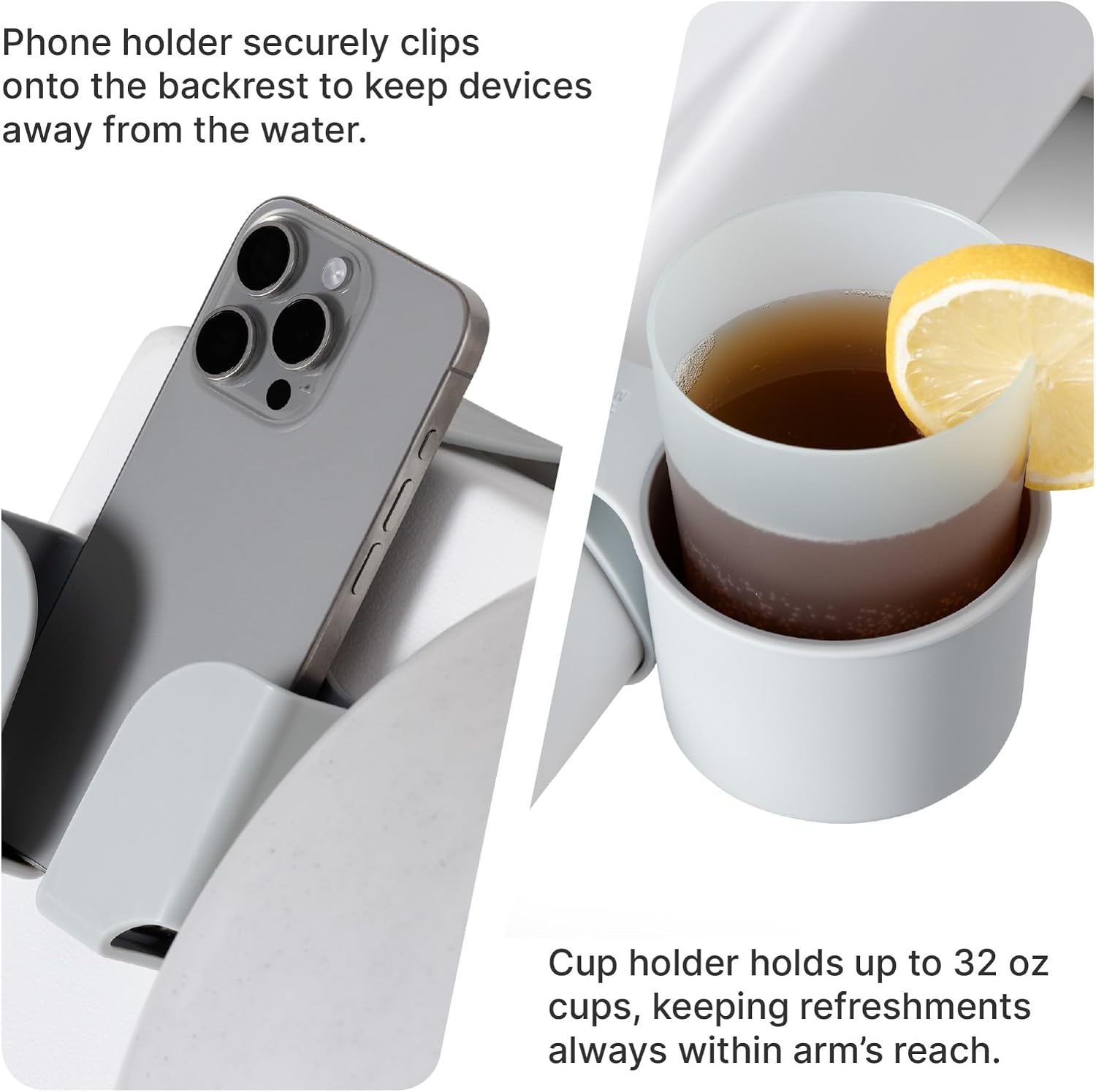 Step2 Vero Pool Lounger 3-Piece Accessories Set, Pillow, Cup Holder, Phone Mount, Compatible with Vero Collection, Blue(Gray)