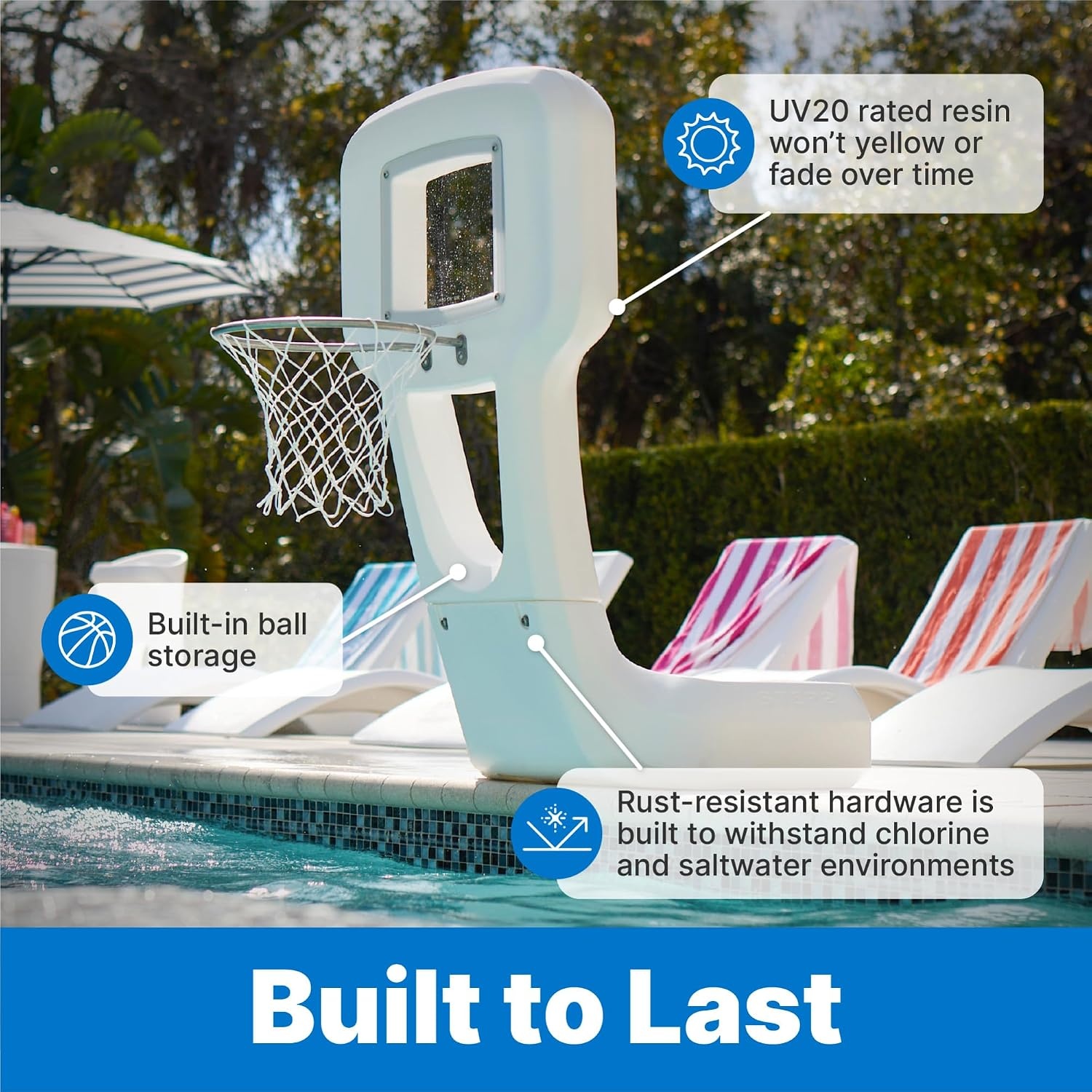 Step2 Vero Pool Basketball Hoop, Outdoor/Indoor Waterproof Patio Furniture, Made of Durable Plastic, 4.5 Feet, White