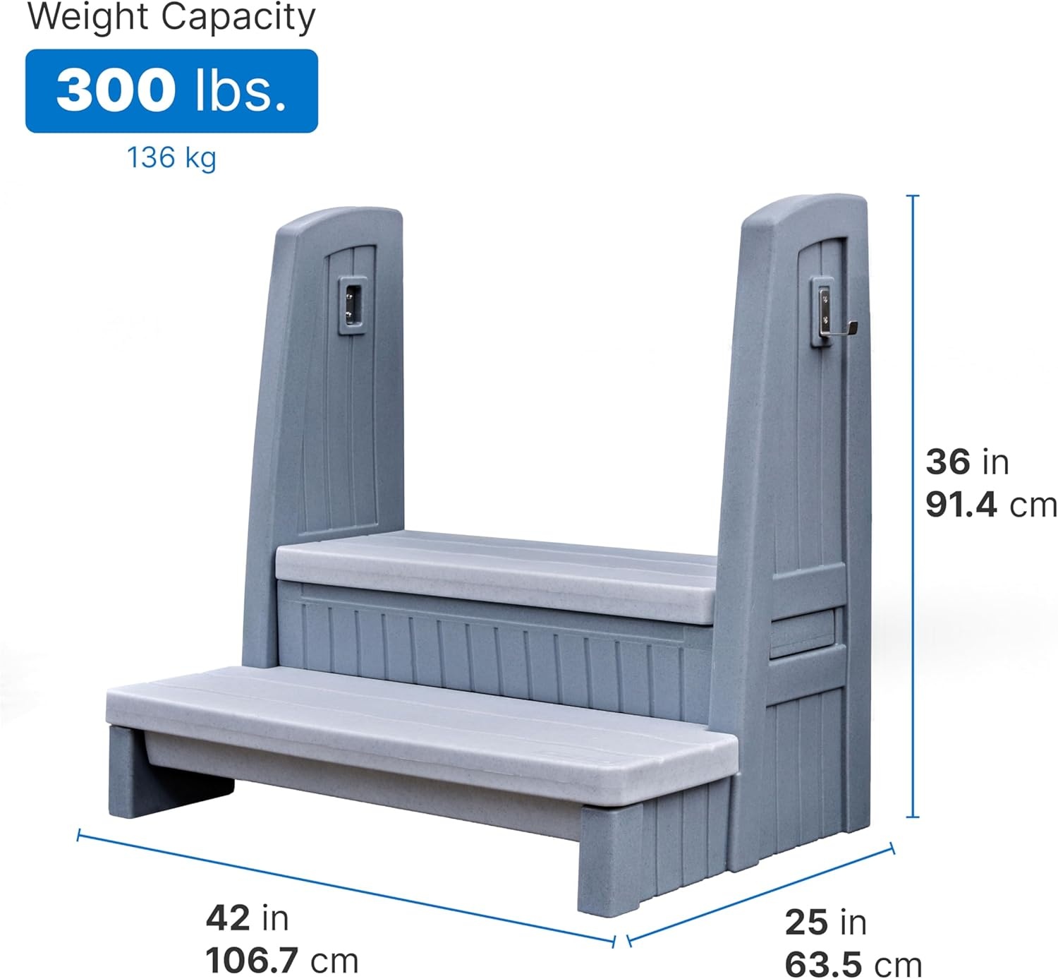 Step2 Hot Tub Storage Steps with Handrails, 2-Step Stool, Waterproof Stairs for Outdoor/Indoor Pool or Jacuzzi, Made of Durable Plastic, Dark Cedar(Gray)