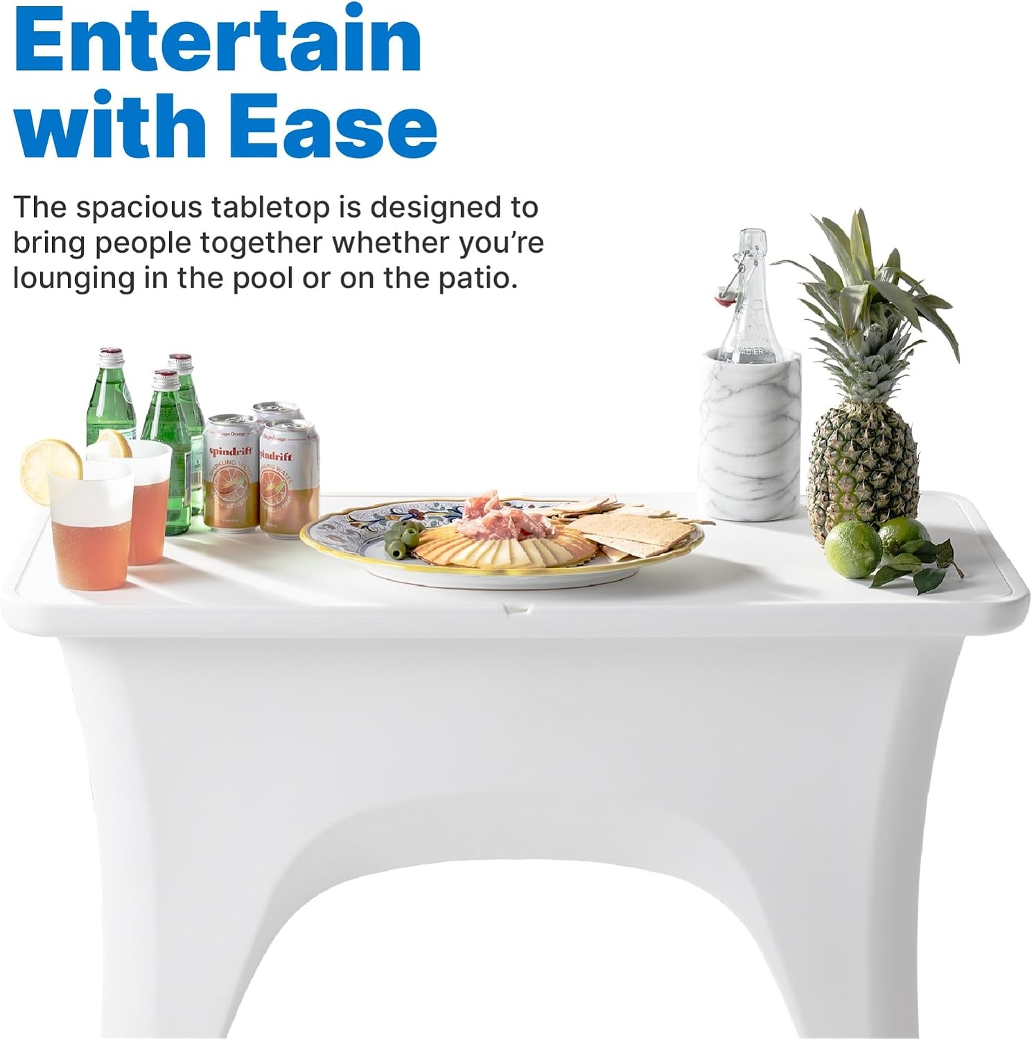 Step2 Vero in-Pool Shade Table, Cooler Side Table with 9-Gallon Basin, Umbrella Hole, for 15-inch Water Ledge, White(Entertaining Table)