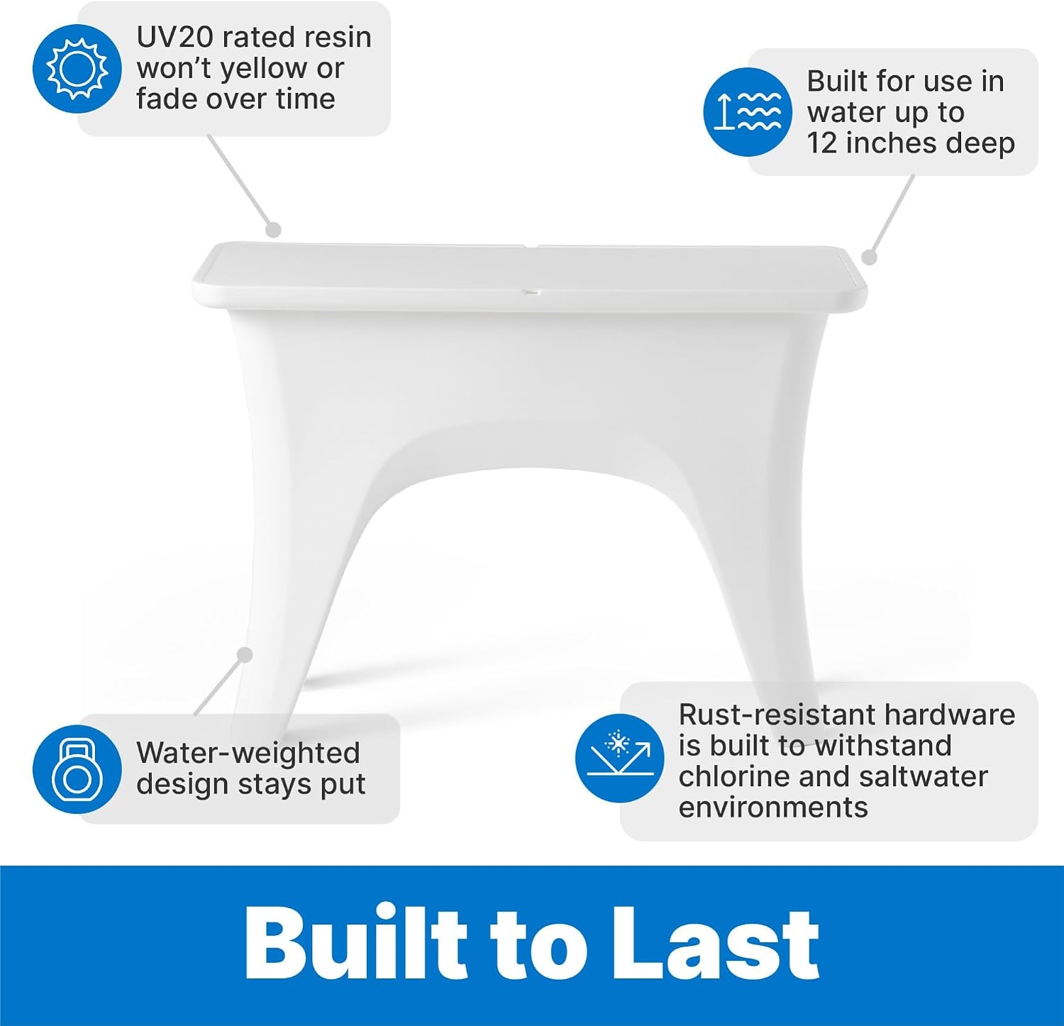 Step2 Vero in-Pool Shade Table, Cooler Side Table with 9-Gallon Basin, Umbrella Hole, for 15-inch Water Ledge, White(Entertaining Table)