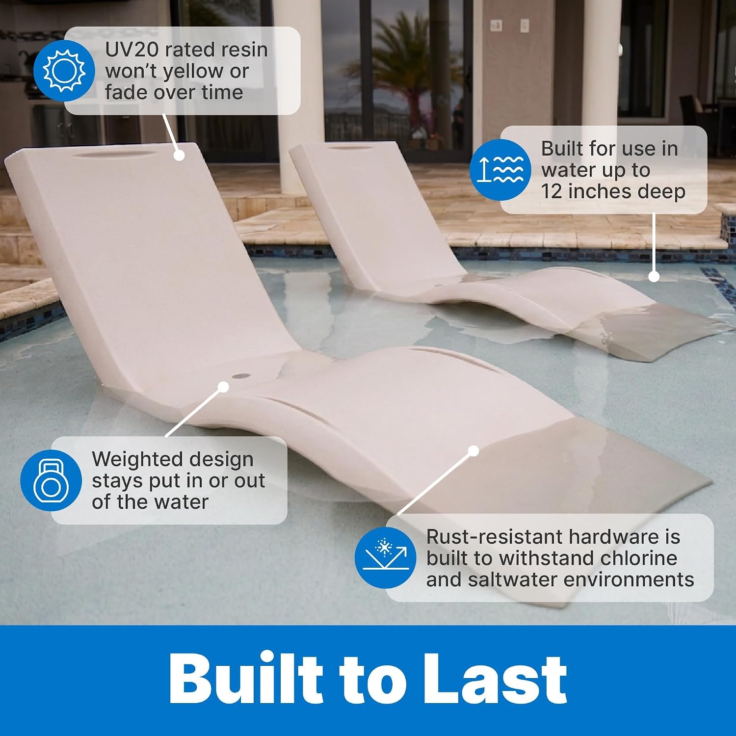 Step2 in Pool Stool, 33-inches Tall, Waterproof Patio Furniture, Bar Stool, Weighted, White(Tan)