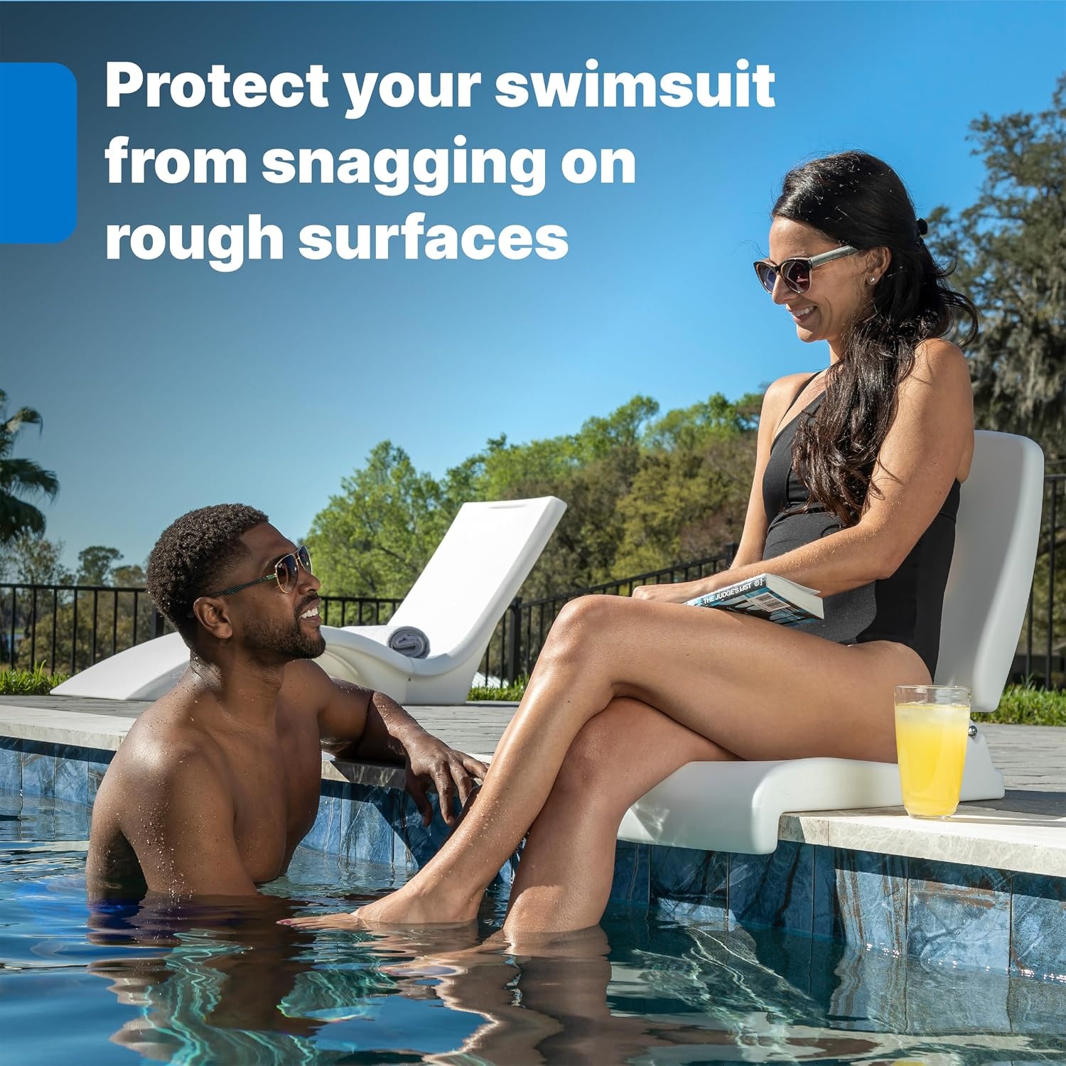 Step2 Vero Pool Lounger and Folding Adult Flip Seat Bundle, Outdoor/Indoor Waterproof Patio Furniture, Provides Back Support When Sitting, Made of Durable Plastic, White/Capri Blue(White & Capri)