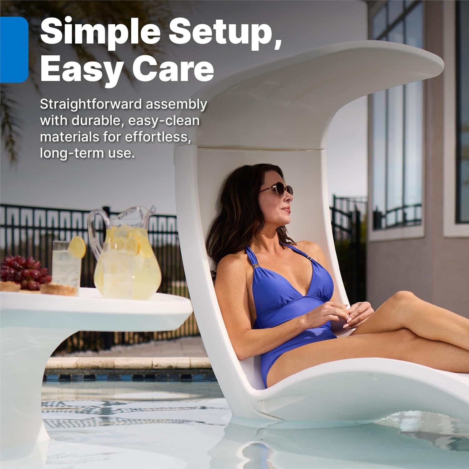 Step2 Mondello Lounger with Removable Shade, Stylish Poolside Lounger, Fade-Resistant, Waterproof Patio Furniture for Sun Shelf, Use in Pools up to 15-Inches of Water, Weighted, White(Lounger)