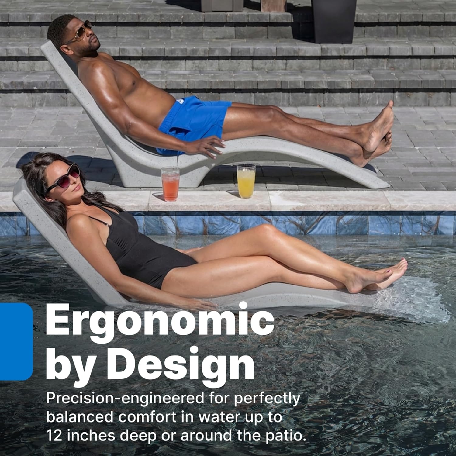 Step2 Vero Pool Lounger, in-Pool Chaise Lounge Chair for Tanning Ledges up to 12 in, Outdoor Patio Chair, Weighted, Earthy Tan w/Speck(Grey)