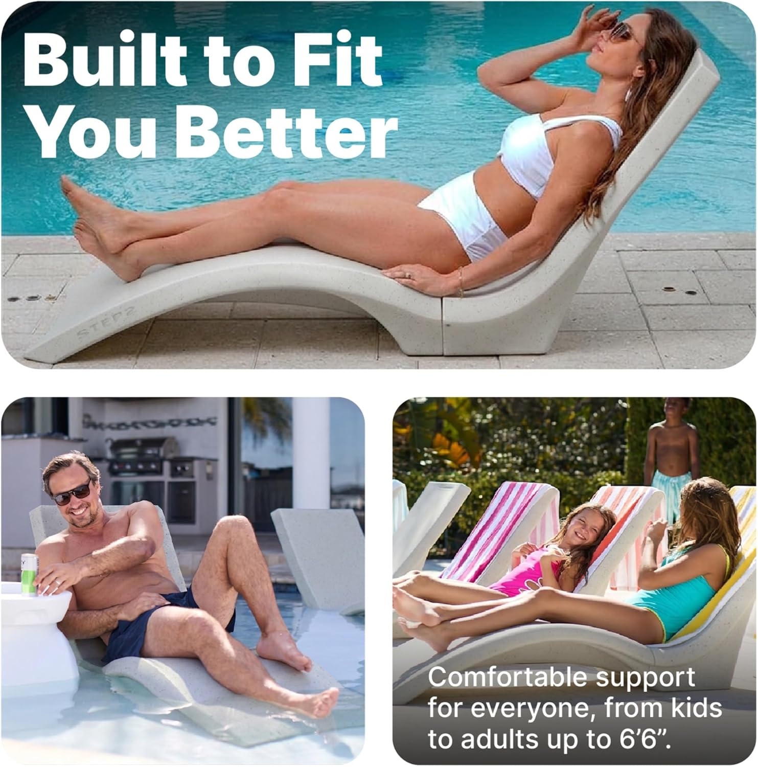 Step2 Vero Pool Lounger, in-Pool Chaise Lounge Chair for Tanning Ledges up to 12 in, Outdoor Patio Chair, Weighted, Earthy Tan w/Speck(Grey)