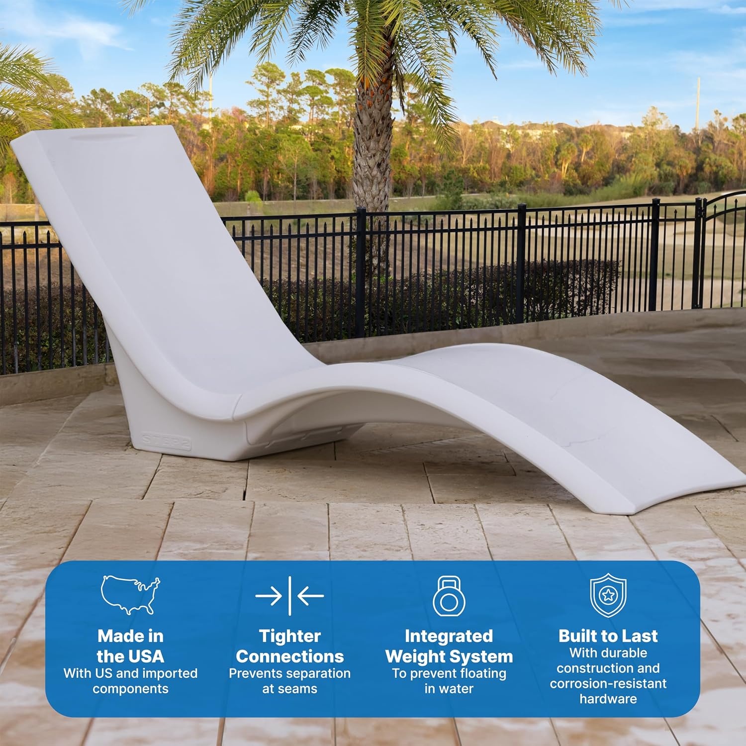 Step2 Vero Pool Lounger and Folding Adult Flip Seat Bundle, Outdoor/Indoor Waterproof Patio Furniture, Provides Back Support When Sitting, Made of Durable Plastic, White/Capri Blue(White)