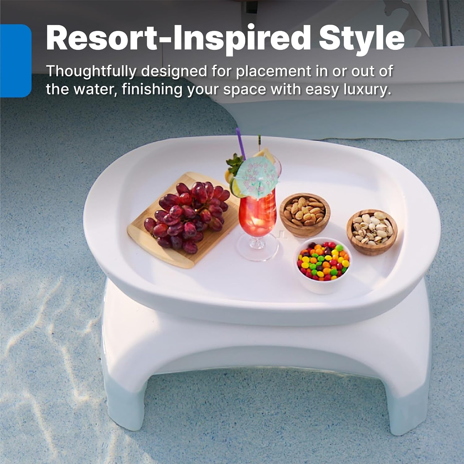 Step2 Vero in-Pool Shade Table, Cooler Side Table with 9-Gallon Basin, Umbrella Hole, for 15-inch Water Ledge, White(Side Table)