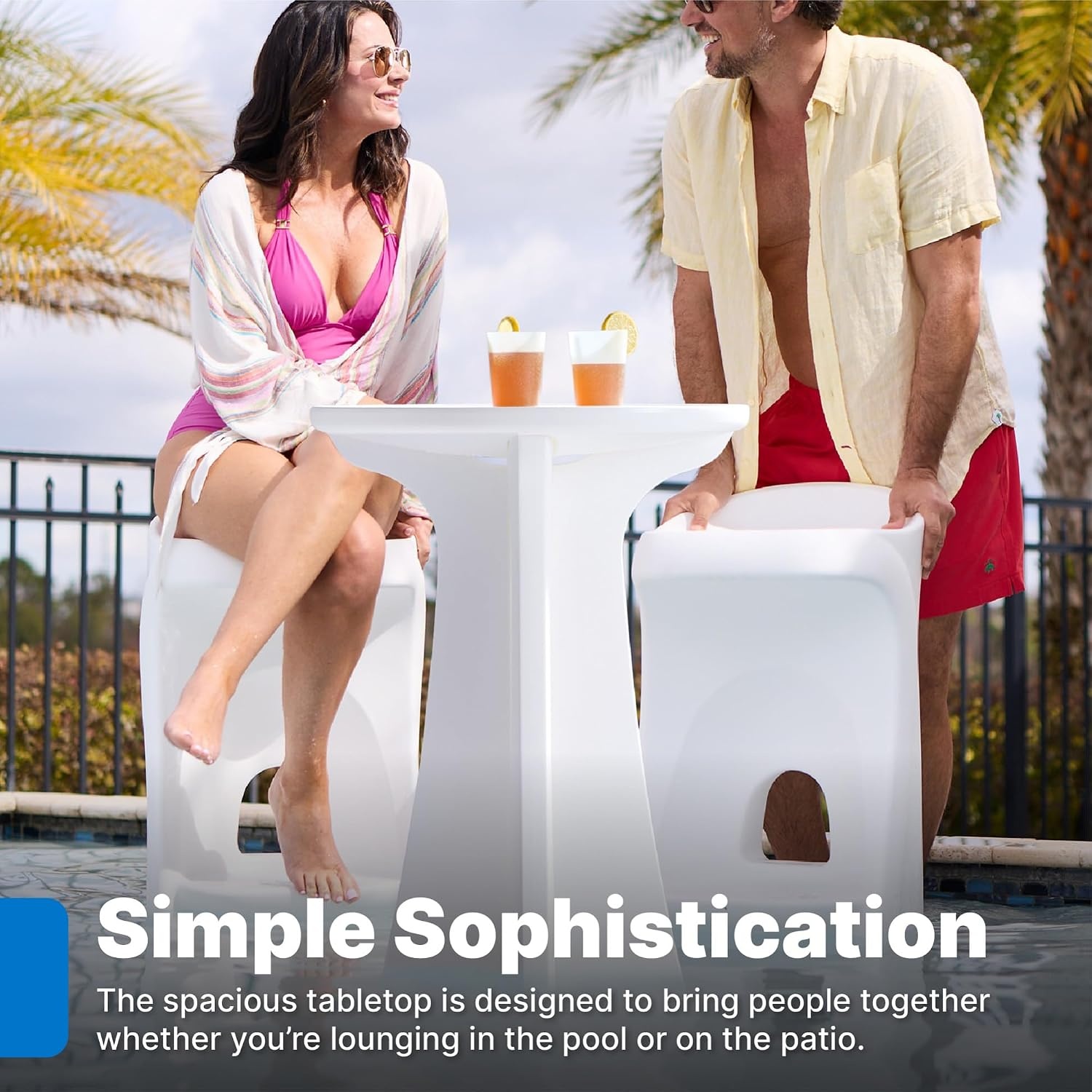 Step2 Vero in-Pool Shade Table, Cooler Side Table with 9-Gallon Basin, Umbrella Hole, for 15-inch Water Ledge, White(High-Top Table)