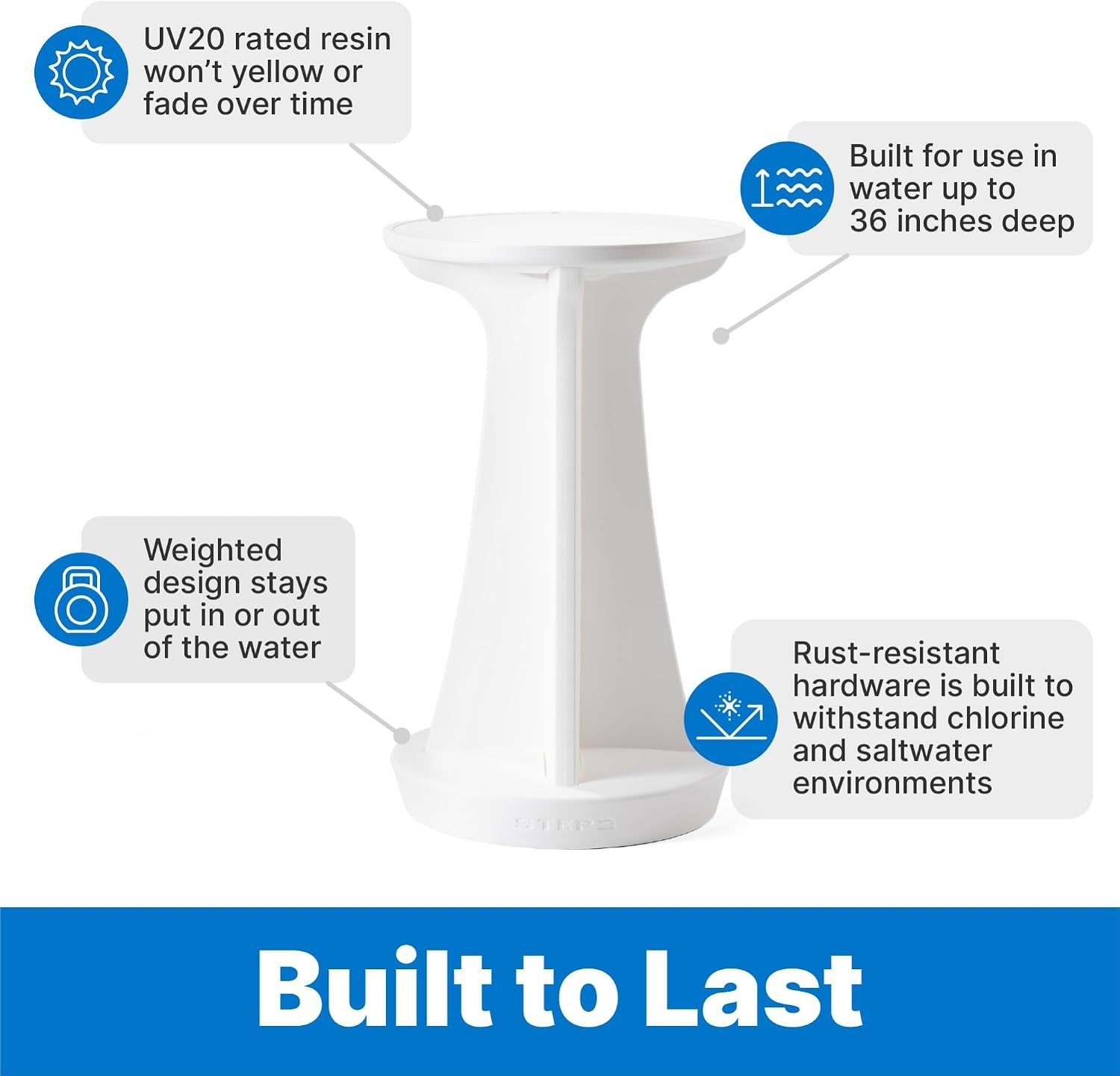 Step2 Vero in-Pool Shade Table, Cooler Side Table with 9-Gallon Basin, Umbrella Hole, for 15-inch Water Ledge, White(High-Top Table)