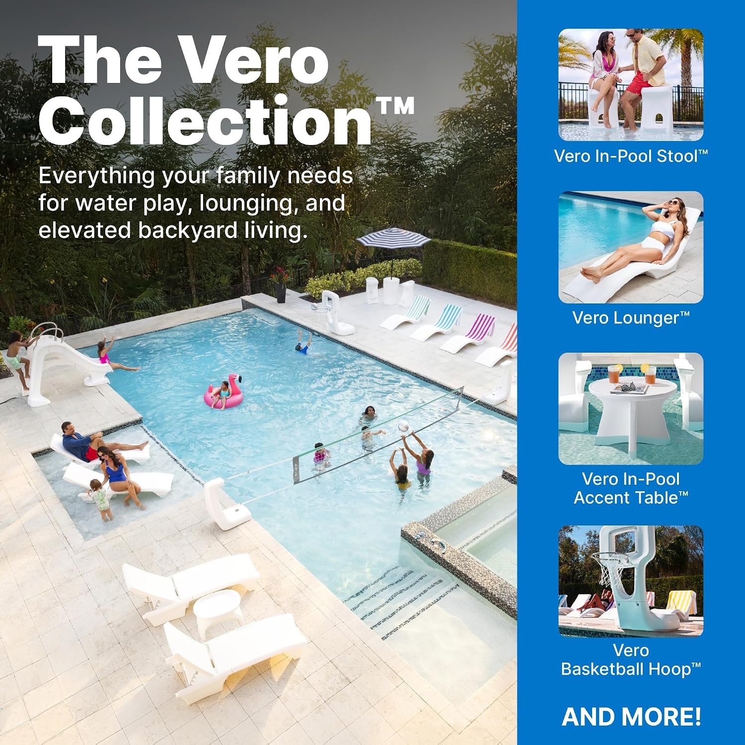 Step2 Vero in-Pool Shade Table, Cooler Side Table with 9-Gallon Basin, Umbrella Hole, for 15-inch Water Ledge, White(High-Top Table)