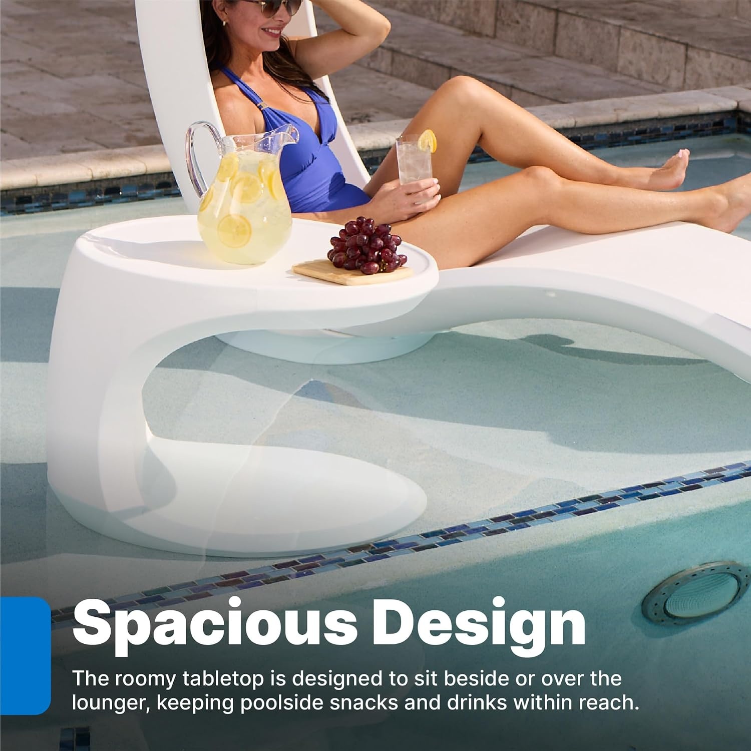 Step2 Mondello In-Pool Side Table, Outdoor/Indoor Waterproof Pool & Patio Furniture, Made of Durable Plastic, White