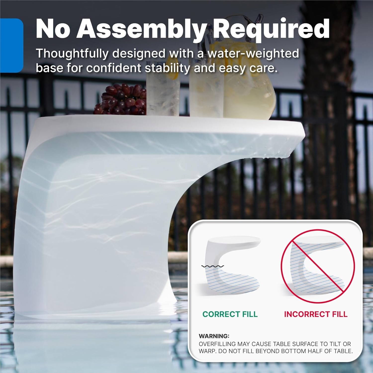 Step2 Mondello In-Pool Side Table, Outdoor/Indoor Waterproof Pool & Patio Furniture, Made of Durable Plastic, White