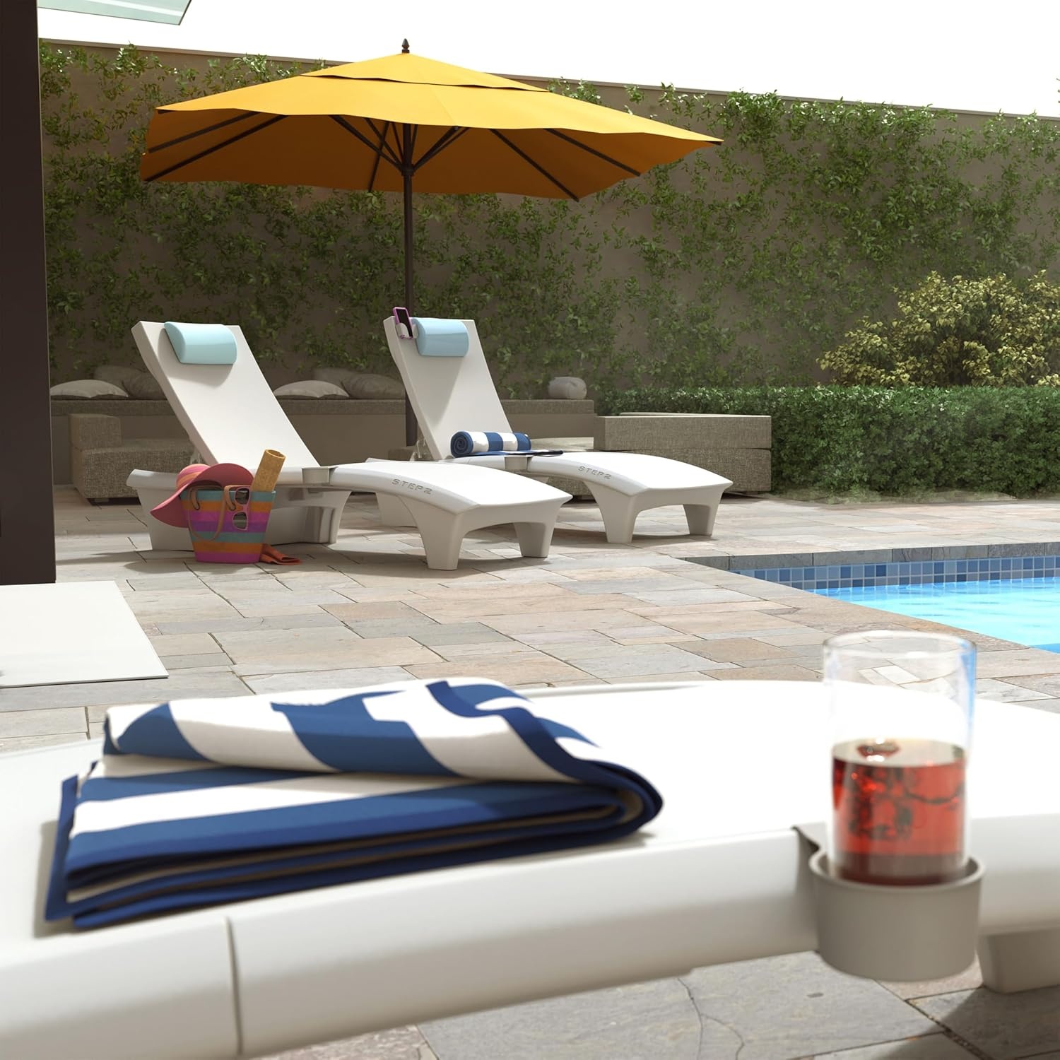 Step2 Vero Pool Lounger, in-Pool Chaise Lounge Chair for Tanning Ledges up to 12 in, Outdoor Patio Chair, Weighted, Earthy Tan w/Speck(White)