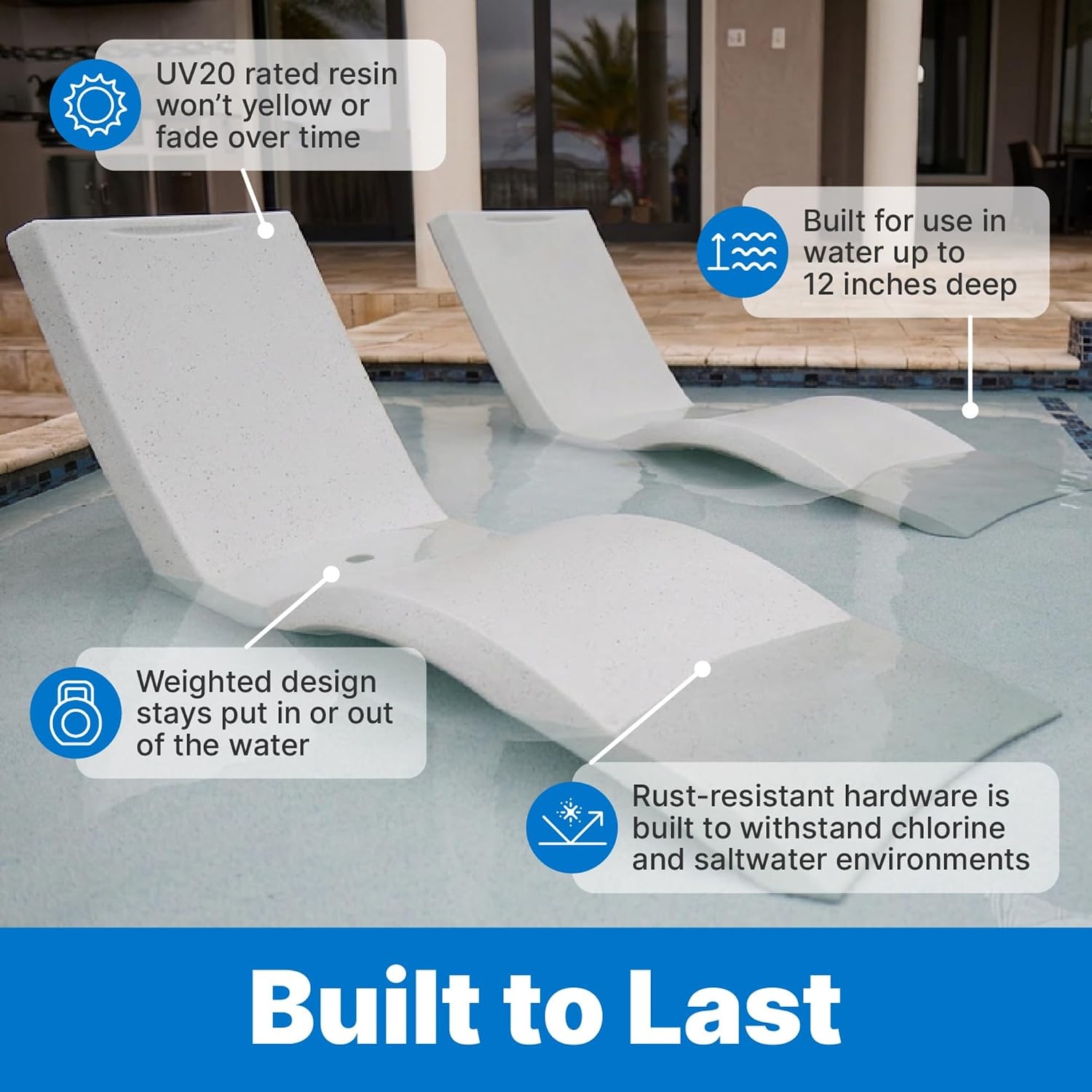 Step2 in Pool Stool, 33-inches Tall, Waterproof Patio Furniture, Bar Stool, Weighted, White(Grey)