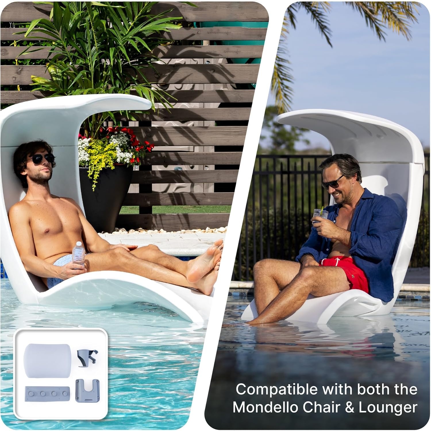 Step2 Mondello Pool Accessories 3-Piece Set, Lounger Pillow, Cup Holder, and Phone Holder, Compatible with Mondello Lounger and Chair, Gray(Gray)