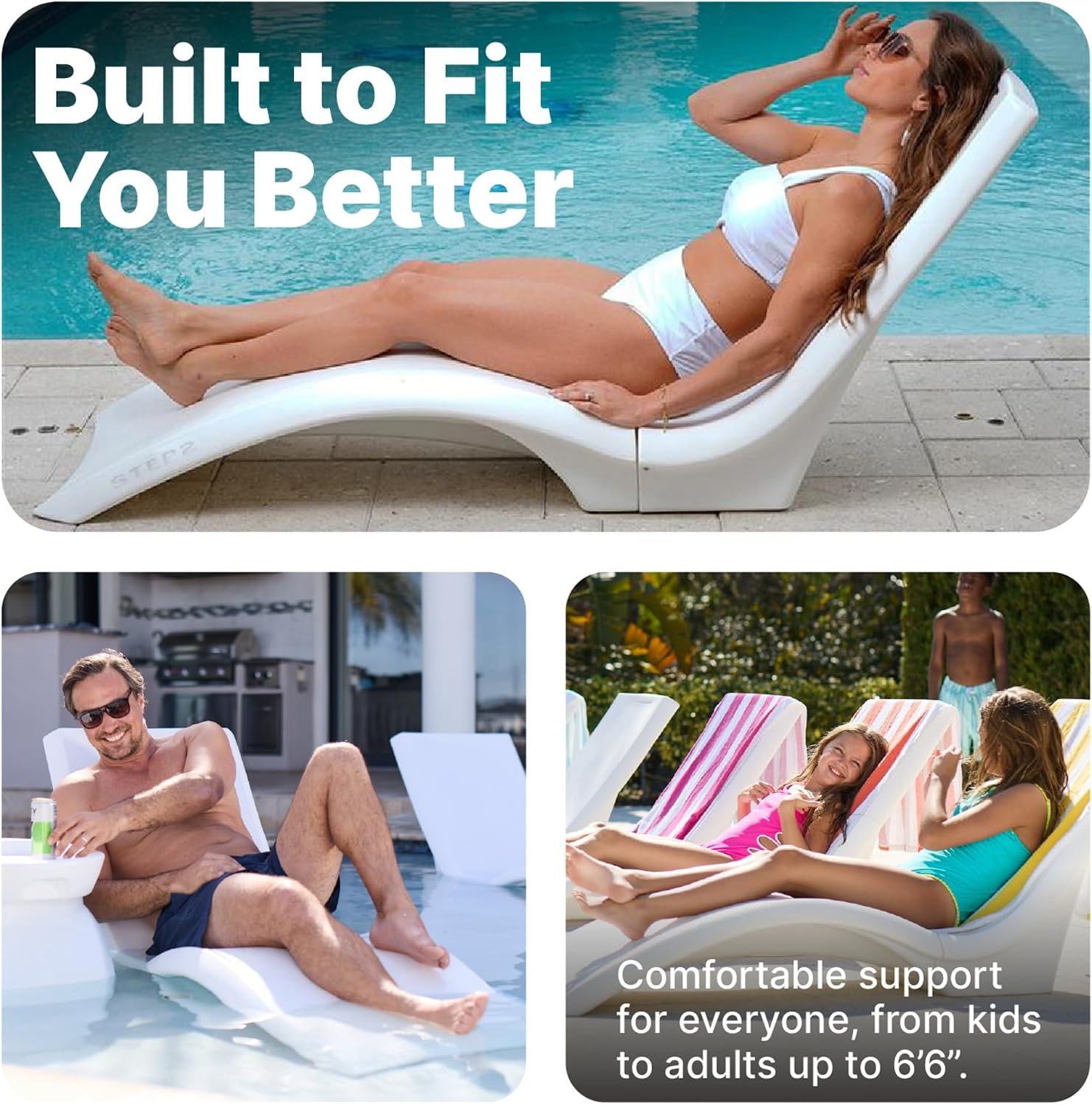 Step2 Vero Pool Lounger 2-Pack, Weighted in-Pool Lounge Chairs for Tanning Ledge and Baja Shelf, White