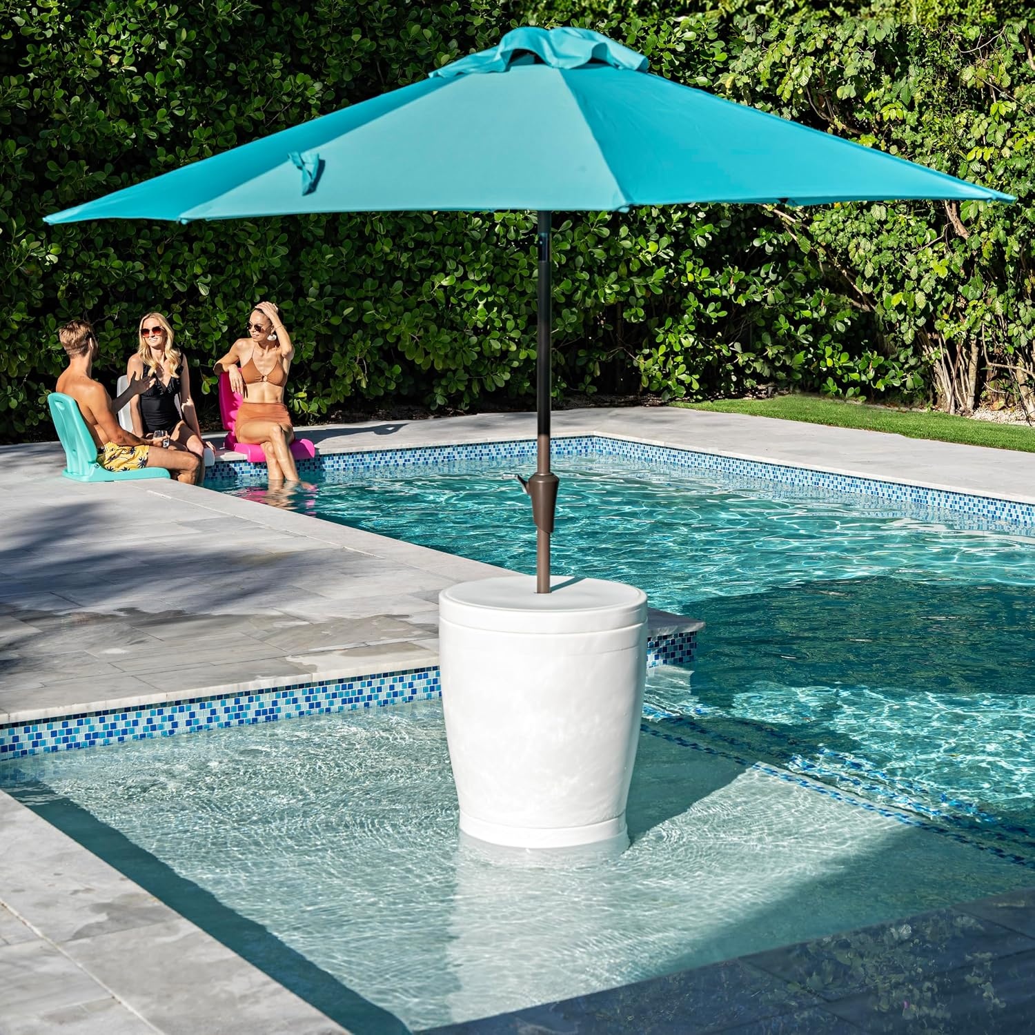Step2 Vero in-Pool Shade Table, Cooler Side Table with 9-Gallon Basin, Umbrella Hole, for 15-inch Water Ledge, White(Shade Table)
