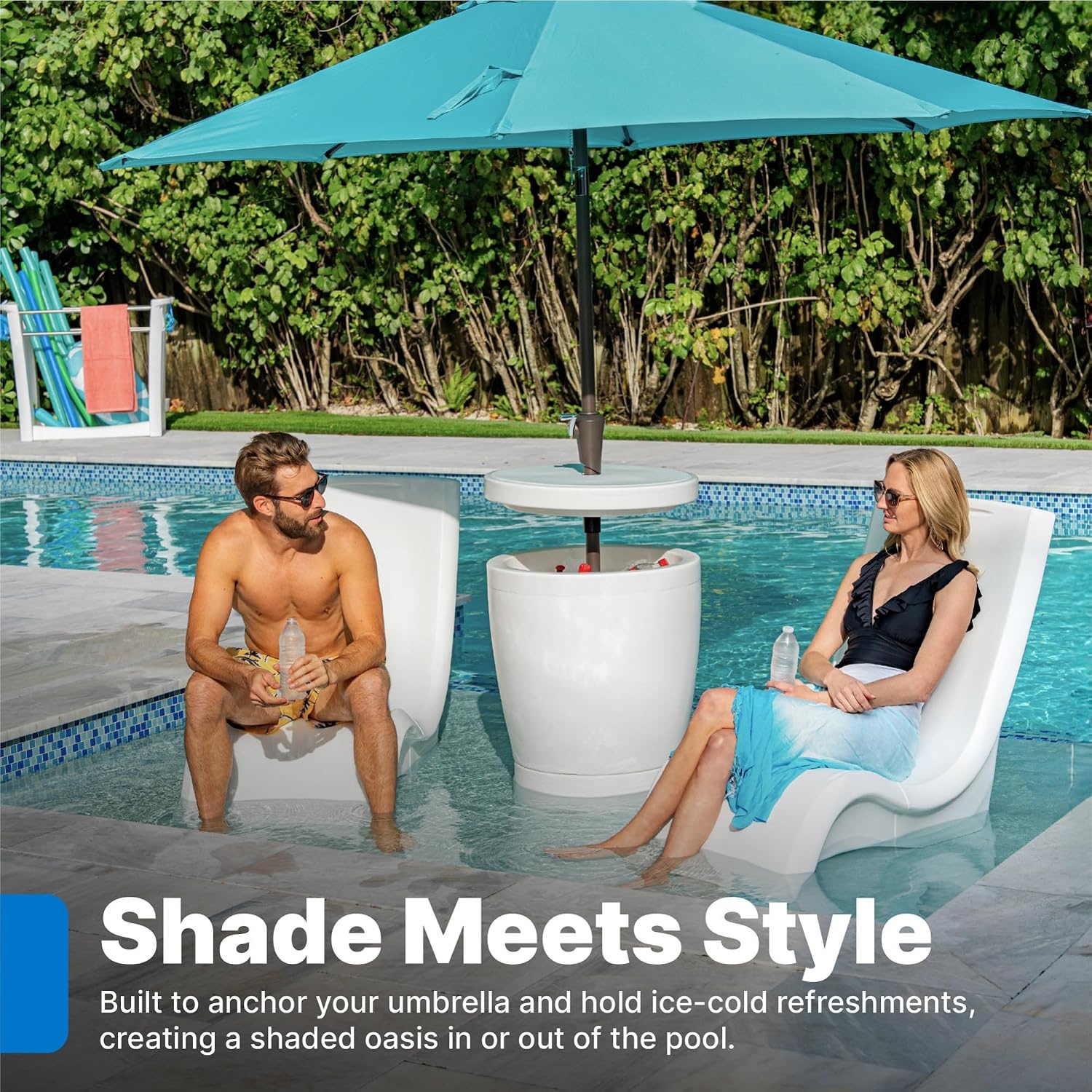 Step2 Vero in-Pool Shade Table, Cooler Side Table with 9-Gallon Basin, Umbrella Hole, for 15-inch Water Ledge, White(Shade Table)
