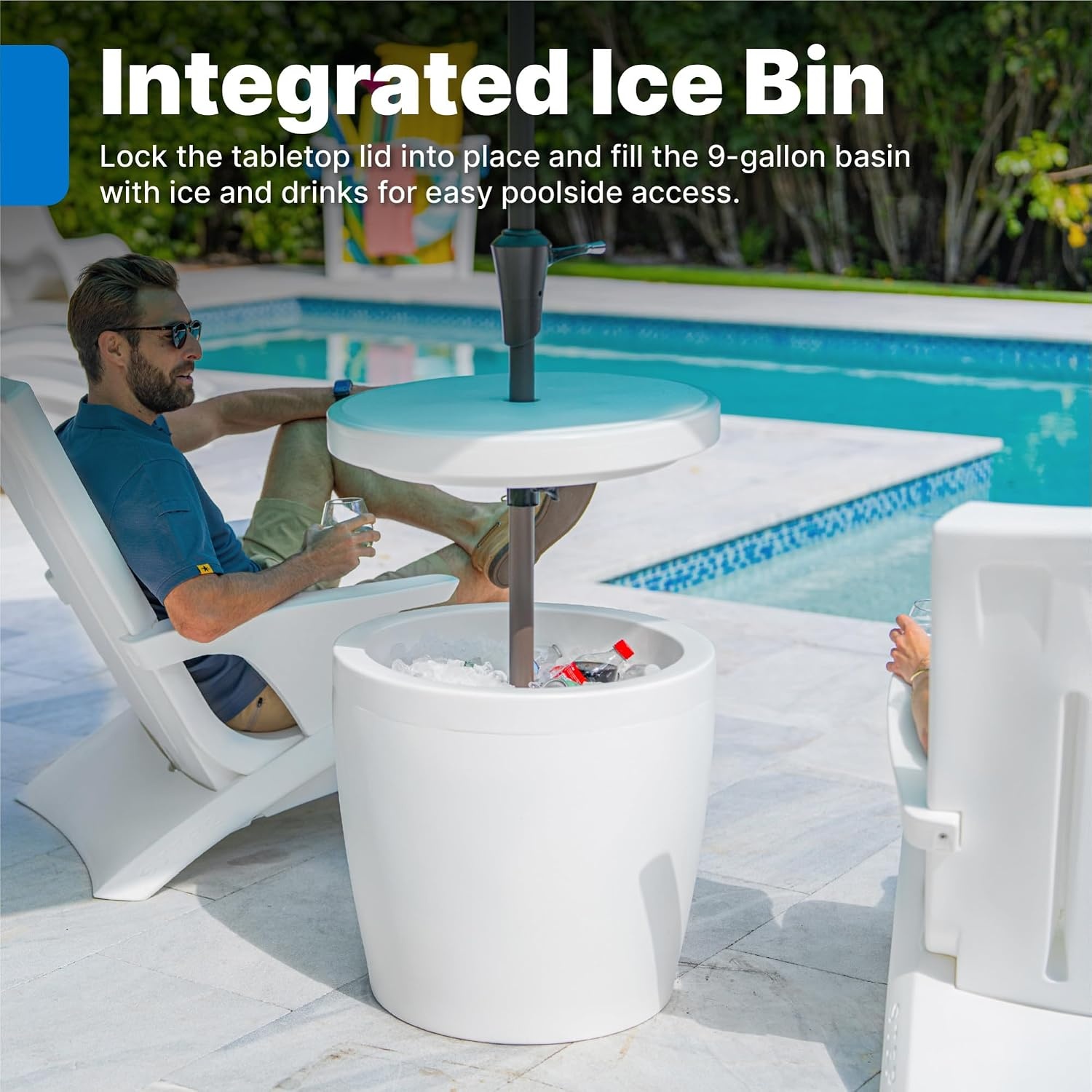 Step2 Vero in-Pool Shade Table, Cooler Side Table with 9-Gallon Basin, Umbrella Hole, for 15-inch Water Ledge, White(Shade Table)