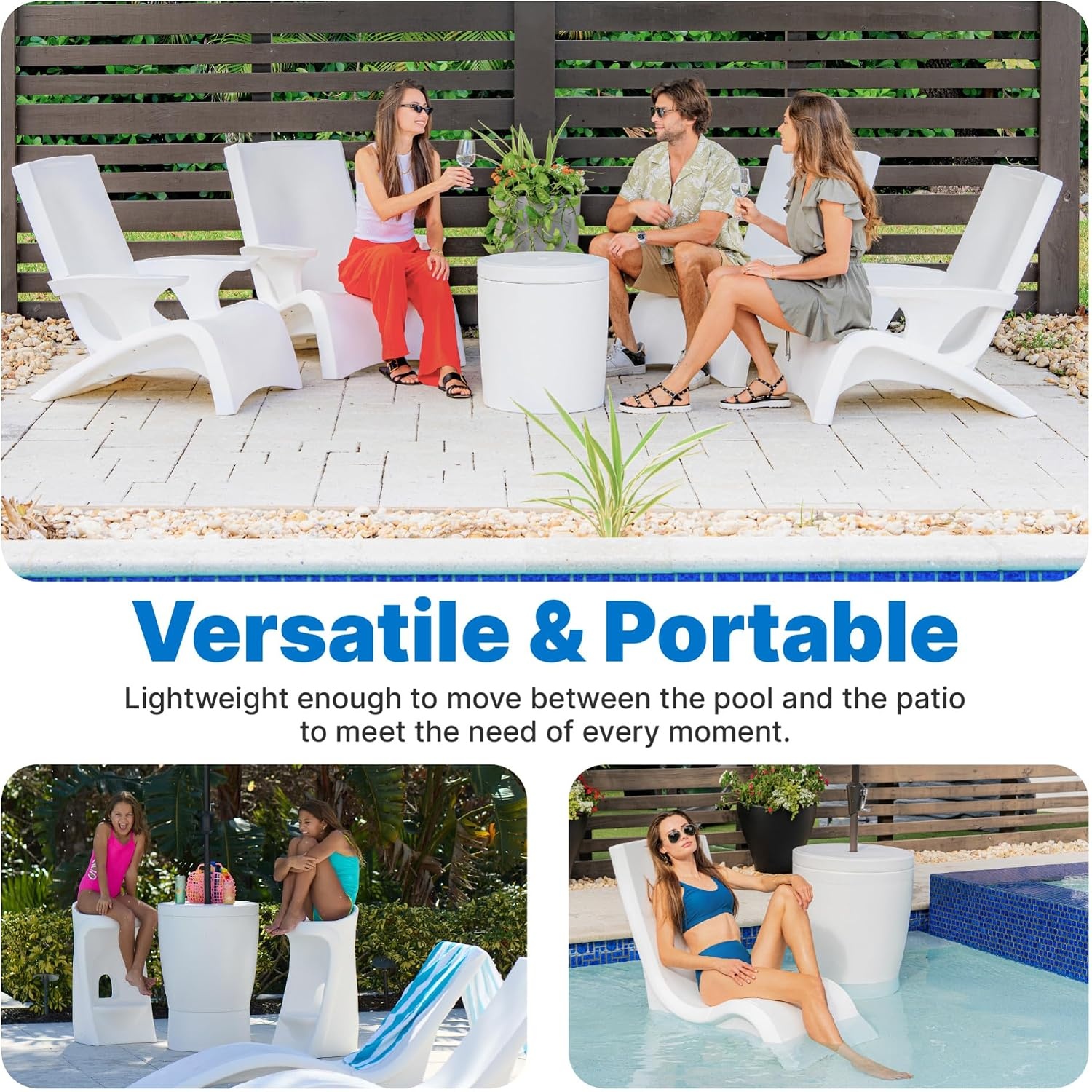 Step2 Vero in-Pool Shade Table, Cooler Side Table with 9-Gallon Basin, Umbrella Hole, for 15-inch Water Ledge, White(Shade Table)
