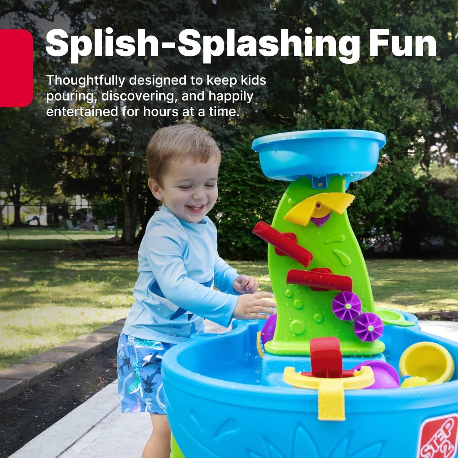 Step2 Tropical Rainforest Water Table for Kids, Toddler Outdoor Sensory Play Table, 13 Accessories, Ages 18 Months+(Rain Showers Splash Pond with Cover)