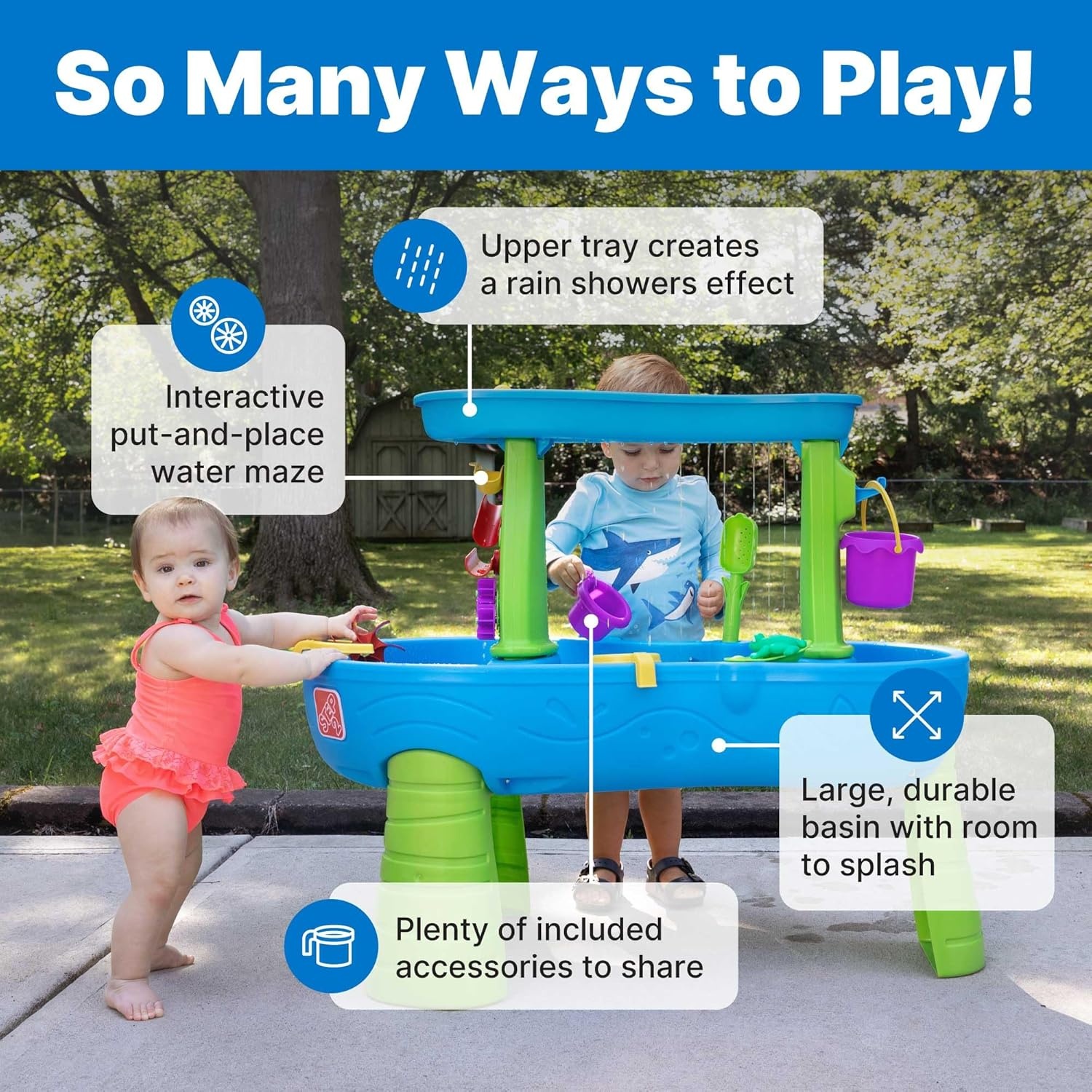 Step2 Tropical Rainforest Water Table for Kids, Toddler Outdoor Sensory Play Table, 13 Accessories, Ages 18 Months+(Rain Showers Splash Pond with Cover)