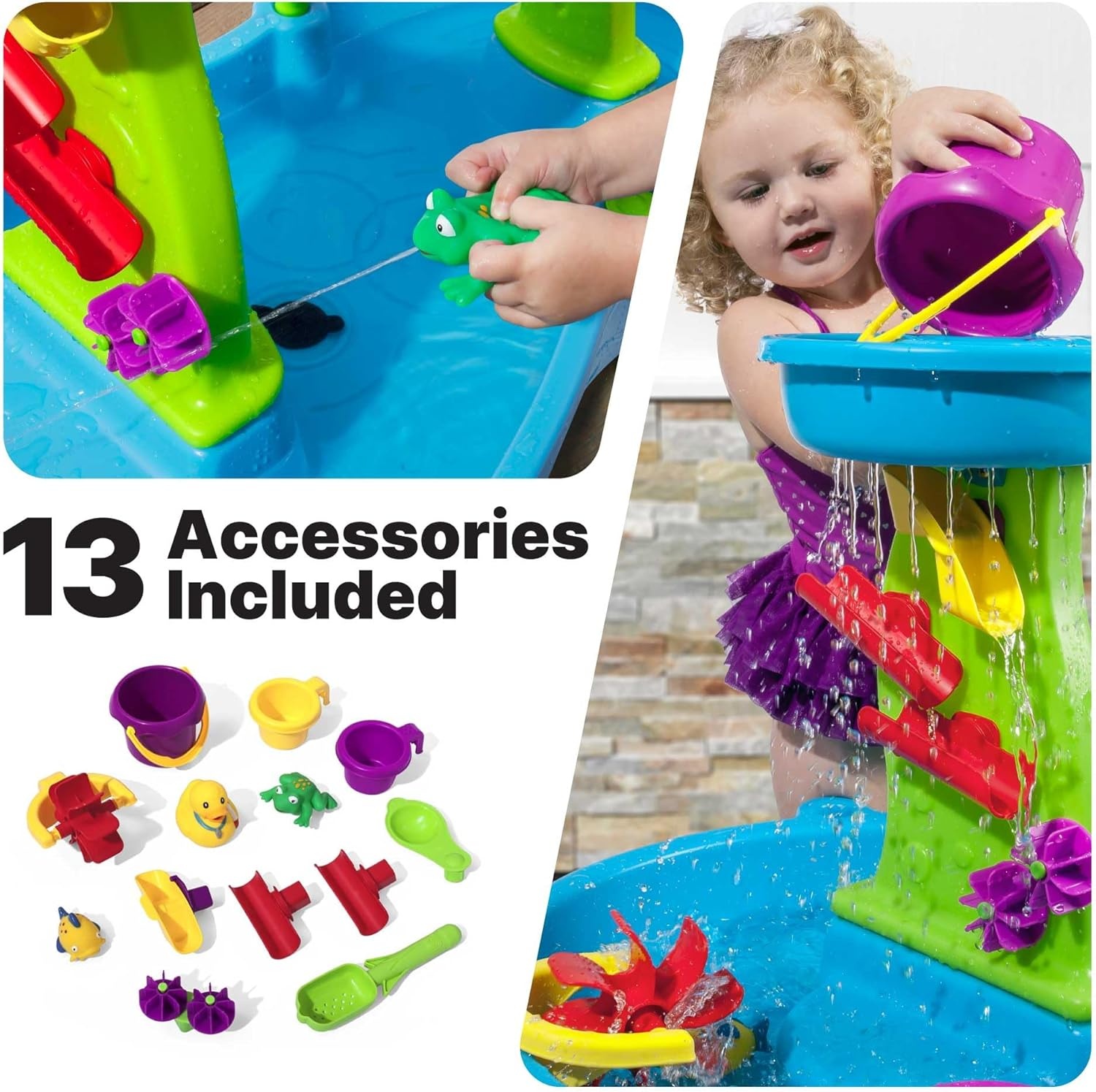 Step2 Tropical Rainforest Water Table for Kids, Toddler Outdoor Sensory Play Table, 13 Accessories, Ages 18 Months+(Rain Showers Splash Pond with Cover)