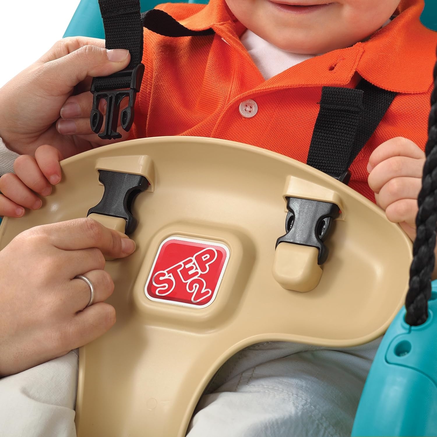 Step2 Infant to Toddler Swing, Baby Outdoor Swing, Backyard Bucket Style Swing Seat, Secure Harness, Outside Weather-Resistant Rope, Attach to Playset, For Toddlers 9 Months -3 Years Old