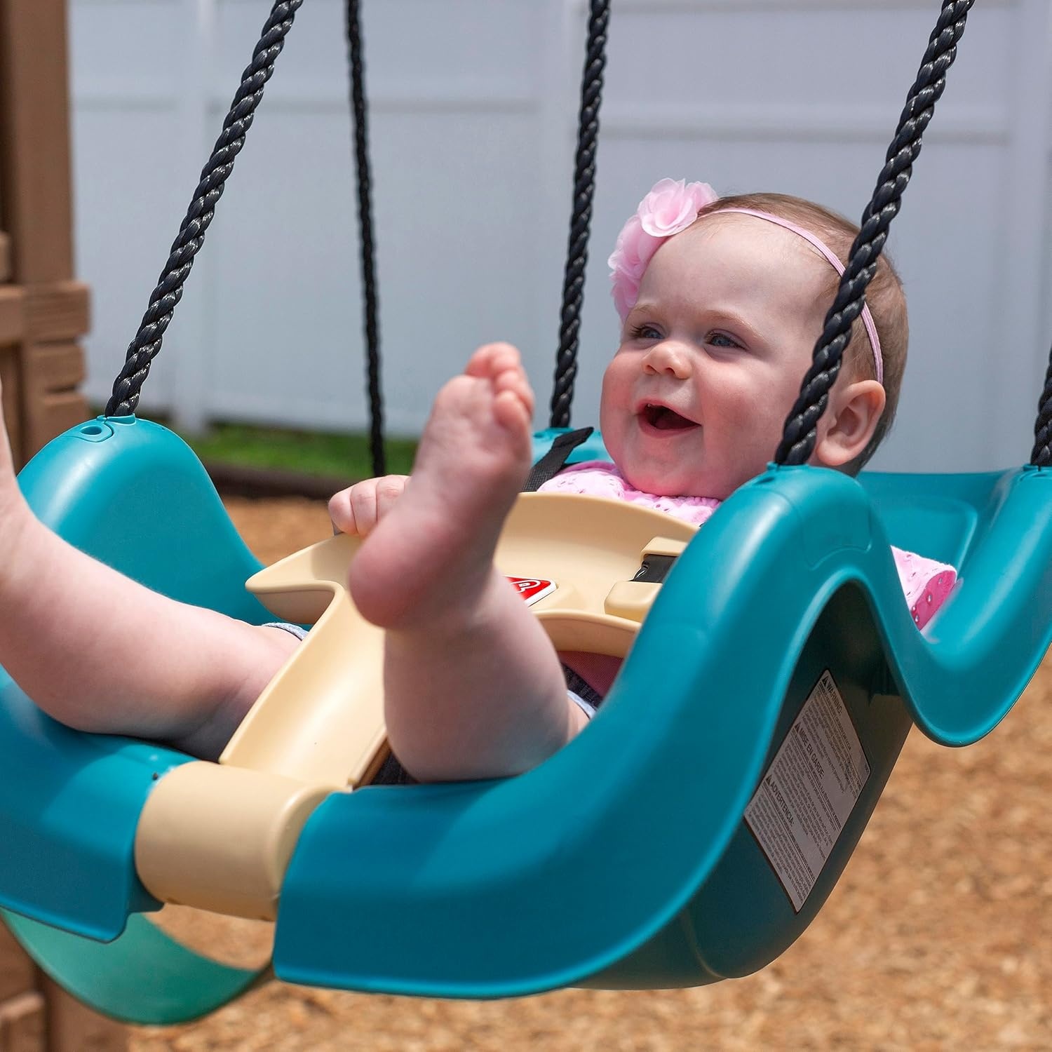 Step2 Infant to Toddler Swing, Baby Outdoor Swing, Backyard Bucket Style Swing Seat, Secure Harness, Outside Weather-Resistant Rope, Attach to Playset, For Toddlers 9 Months -3 Years Old