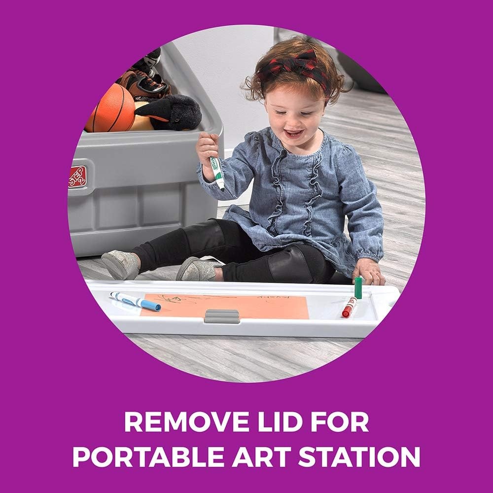 Step2 2-in-1 Toy Box & Art Lid, Kids Toy Storage Bin & Organizer, Easel & Chest in One, Made of Durable Plastic, For Toddlers 2+ Years Old, Tan(Gray)