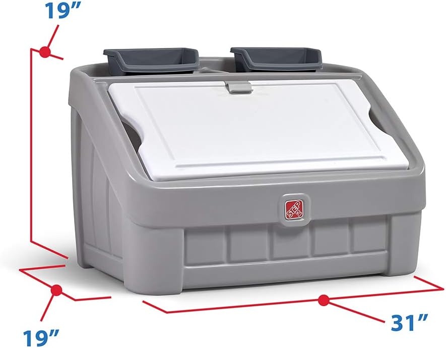 Step2 2-in-1 Toy Box & Art Lid, Kids Toy Storage Bin & Organizer, Easel & Chest in One, Made of Durable Plastic, For Toddlers 2+ Years Old, Tan(Gray)