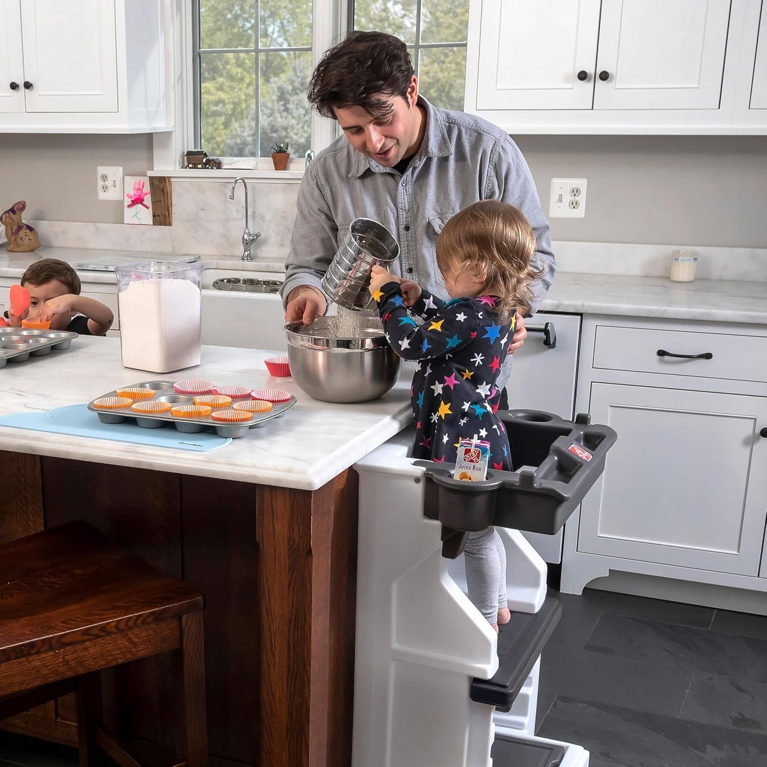Step2 Mobile Helper, Toddler Step Stool & Tower Stand, Adjustable Height & Built-in Storage, Non-Slip Feet, Includes Safety Bar, Easy Wipe Down, for Kids 1.5+ Years Old