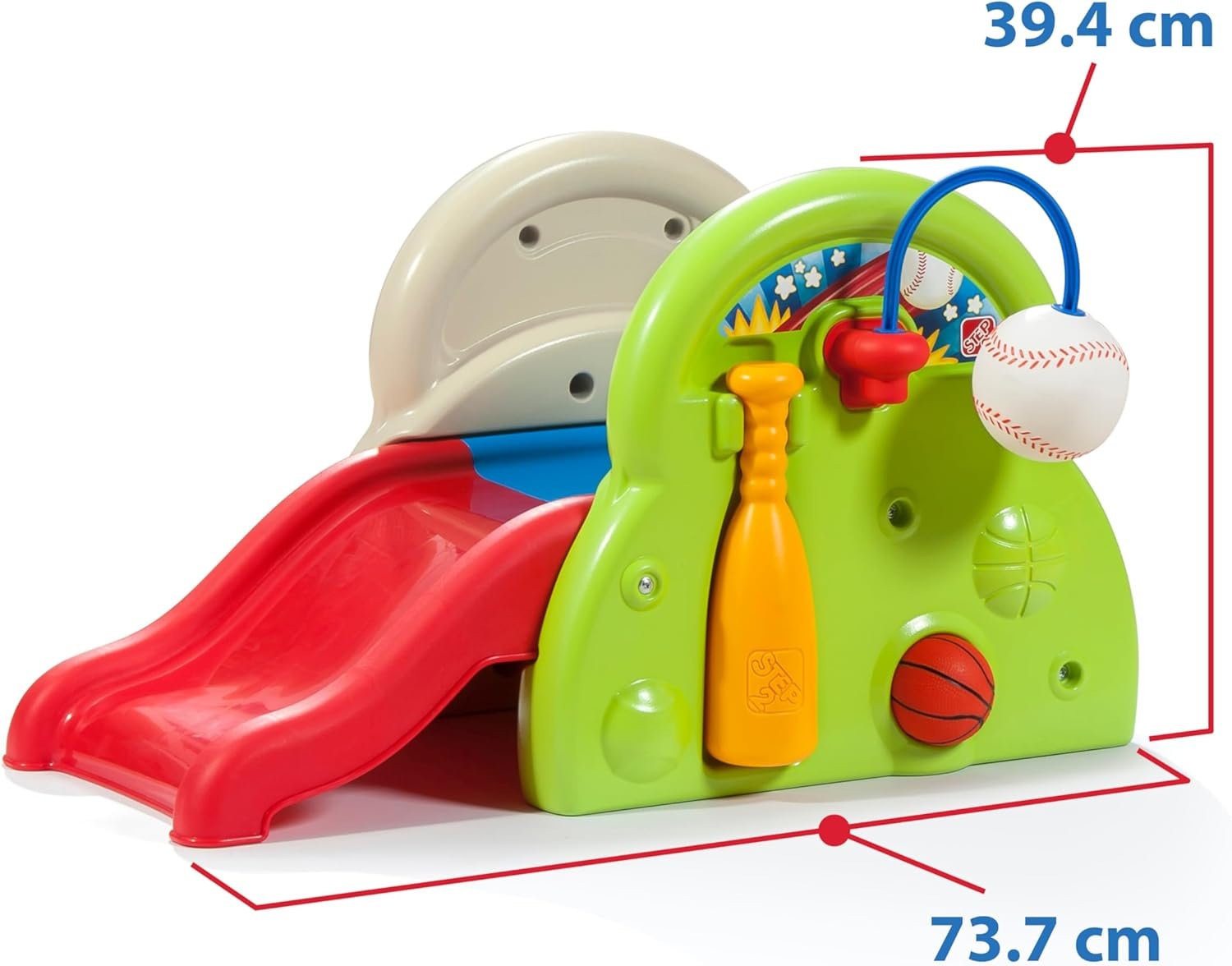 Step2 Sports-Tastic Activity Center, Toddler Sports Playset, Indoor/Outdoor Slide, Play Gym Includes Bat & Balls, Made of Durable Plastic, For Toddlers 1+ Years Old