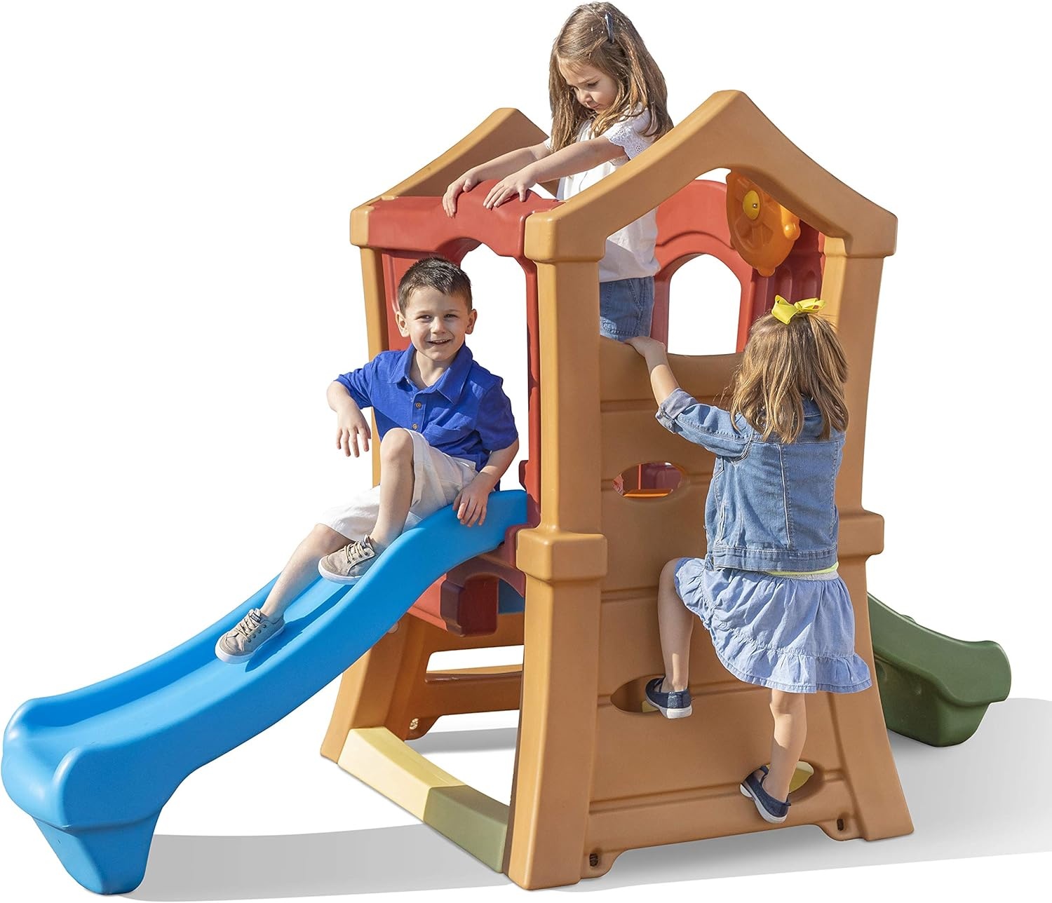 Step2 Play Up Double Slide Climber, Kids Outdoor Playset, Backyard Playground Set, 2 Slides, Elevated Playhouse, Outside Jungle Gym, For Toddlers 2-6 Years Old