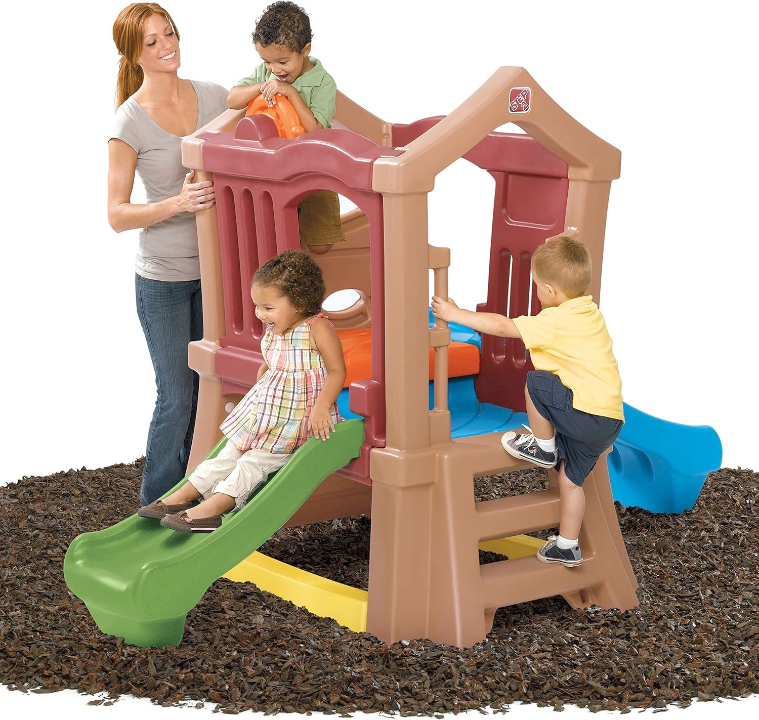 Step2 Play Up Double Slide Climber, Kids Outdoor Playset, Backyard Playground Set, 2 Slides, Elevated Playhouse, Outside Jungle Gym, For Toddlers 2-6 Years Old