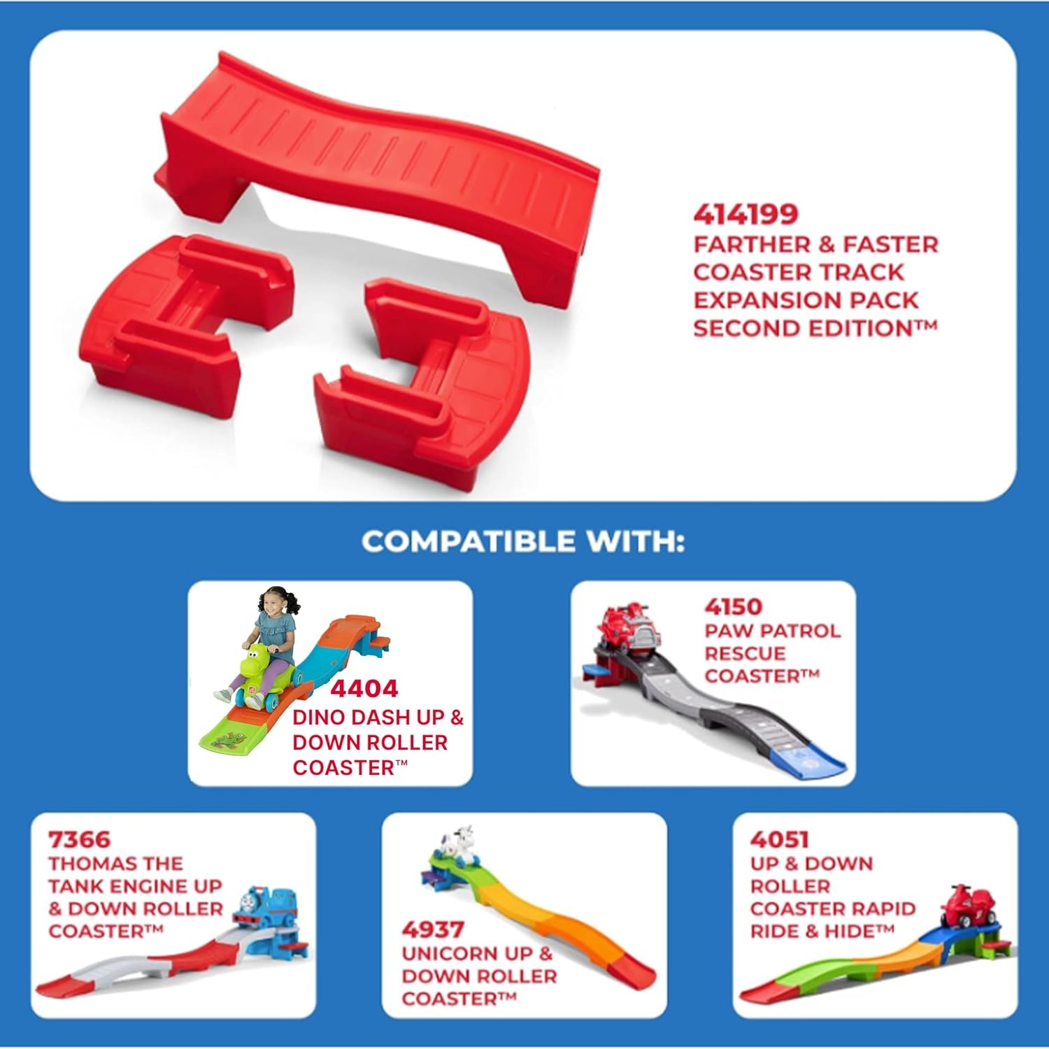 Step2 Farther & Faster Coaster Track Expansion Pack, Extra 3 Feet, Kids Ride On Toy Roller Coaster Track, Push Car, Indoor/Outdoor Playset, Made of Durable Plastic, For Toddlers 2-5 Years Old(Second Edition)