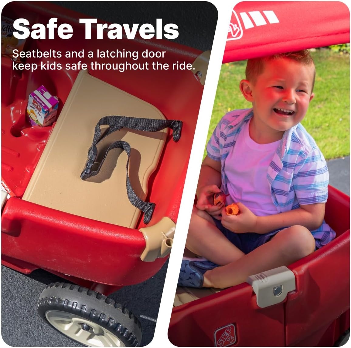 Step2 All Around Canopy Wagon, Kids Ride On Toy, Stroller Substitute, Includes Seat Belts, Made of Durable Plastic, Max Weight 75 lbs., For Toddlers 1.5-5 Years Old