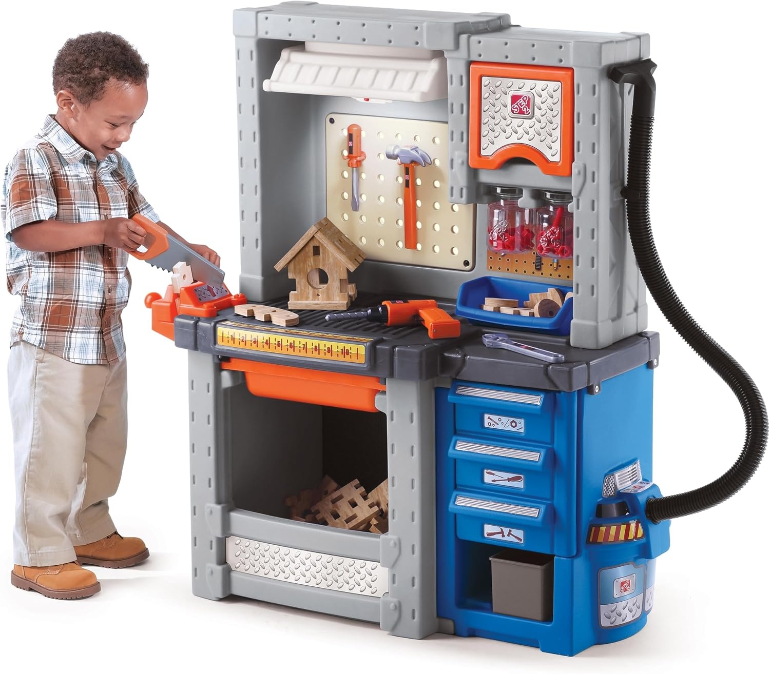 Step2 Deluxe Kids Workbench – Includes 50 Toy Workbench Accessories, Interactive Features for Realistic Pretend Play – Indoor/Outdoor Kids Tool Bench – Dimensions 40.75″ H x 34″ W x 15″ D