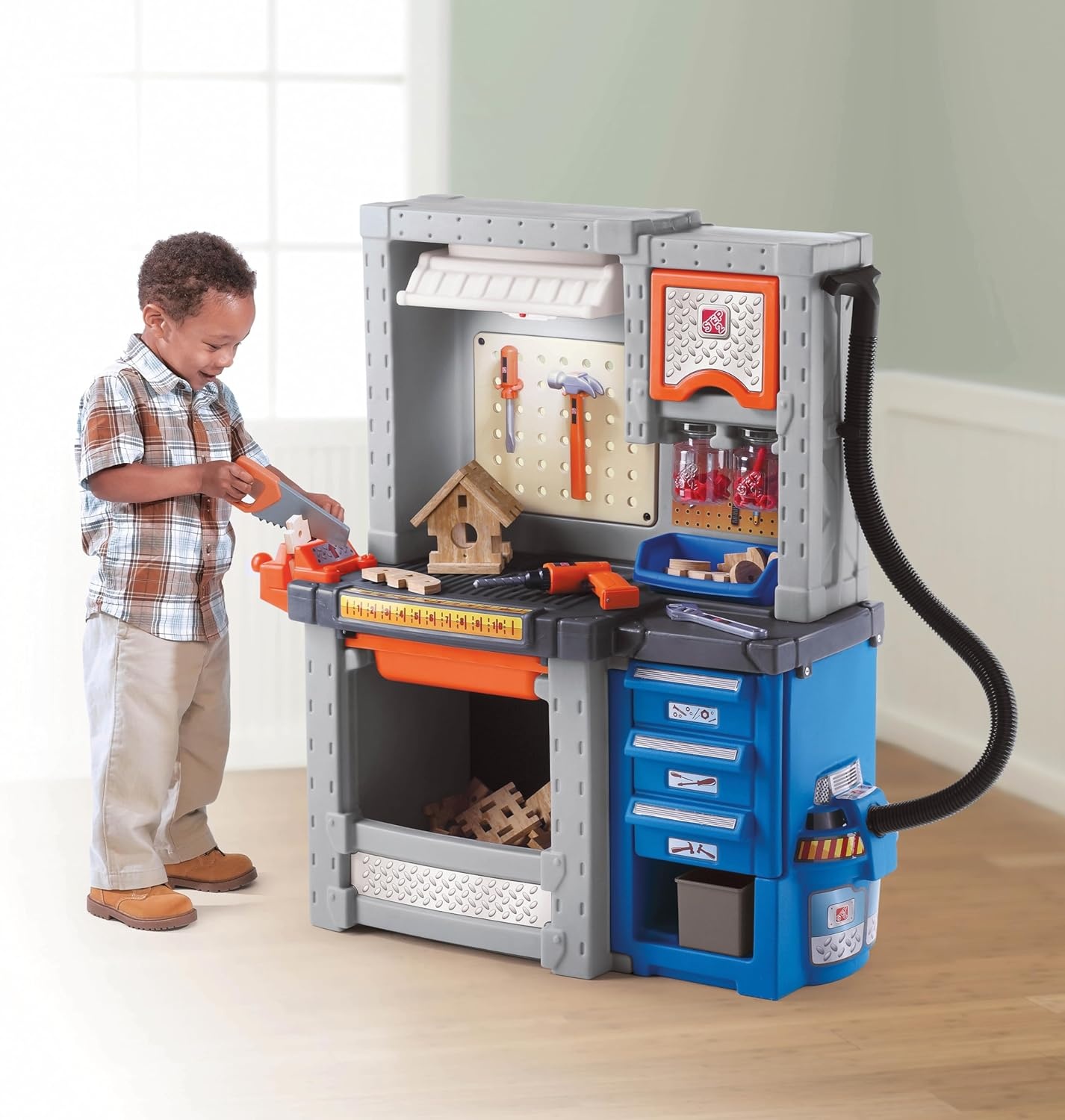 Step2 Deluxe Kids Workbench – Includes 50 Toy Workbench Accessories, Interactive Features for Realistic Pretend Play – Indoor/Outdoor Kids Tool Bench – Dimensions 40.75″ H x 34″ W x 15″ D